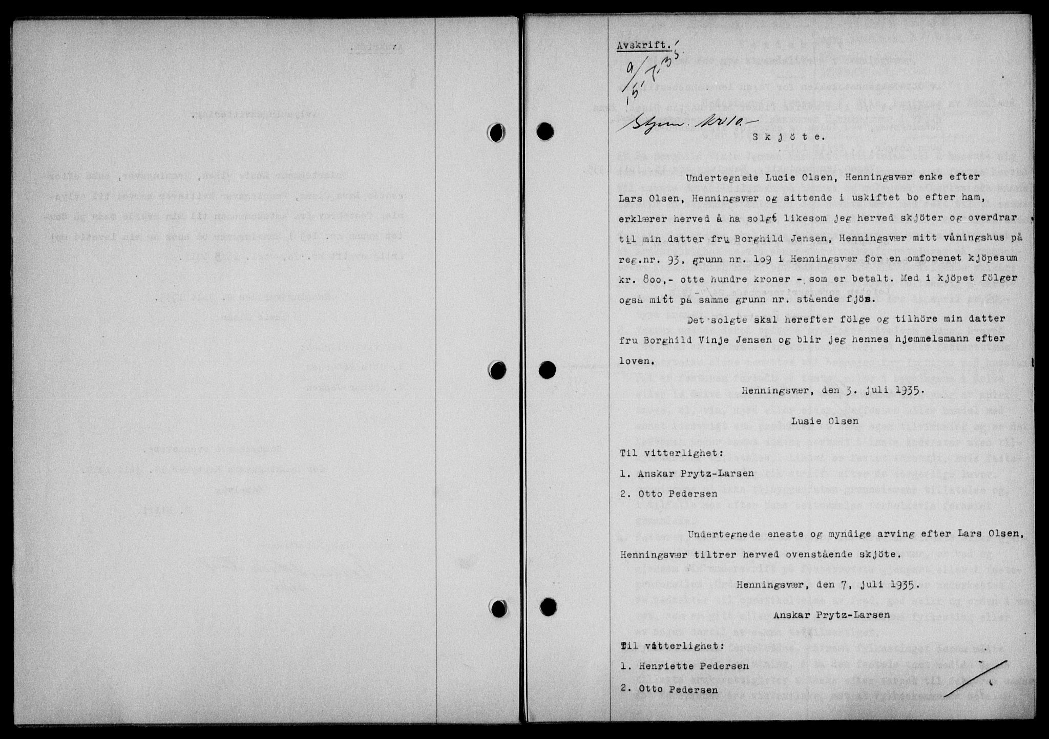 Lofoten sorenskriveri, SAT/A-0017/1/2/2C/L0032b: Mortgage book no. 32b, 1935-1935, Deed date: 15.07.1935