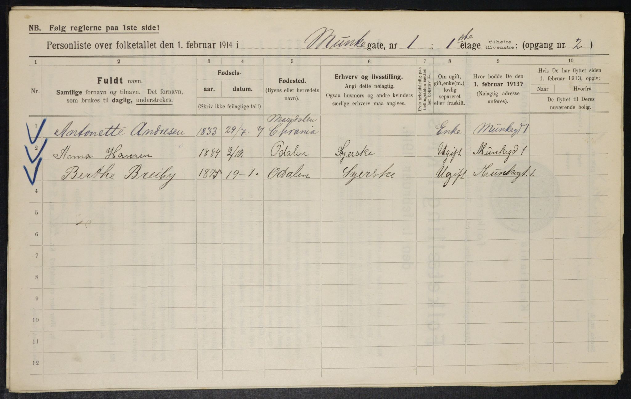 OBA, Municipal Census 1914 for Kristiania, 1914, p. 67932