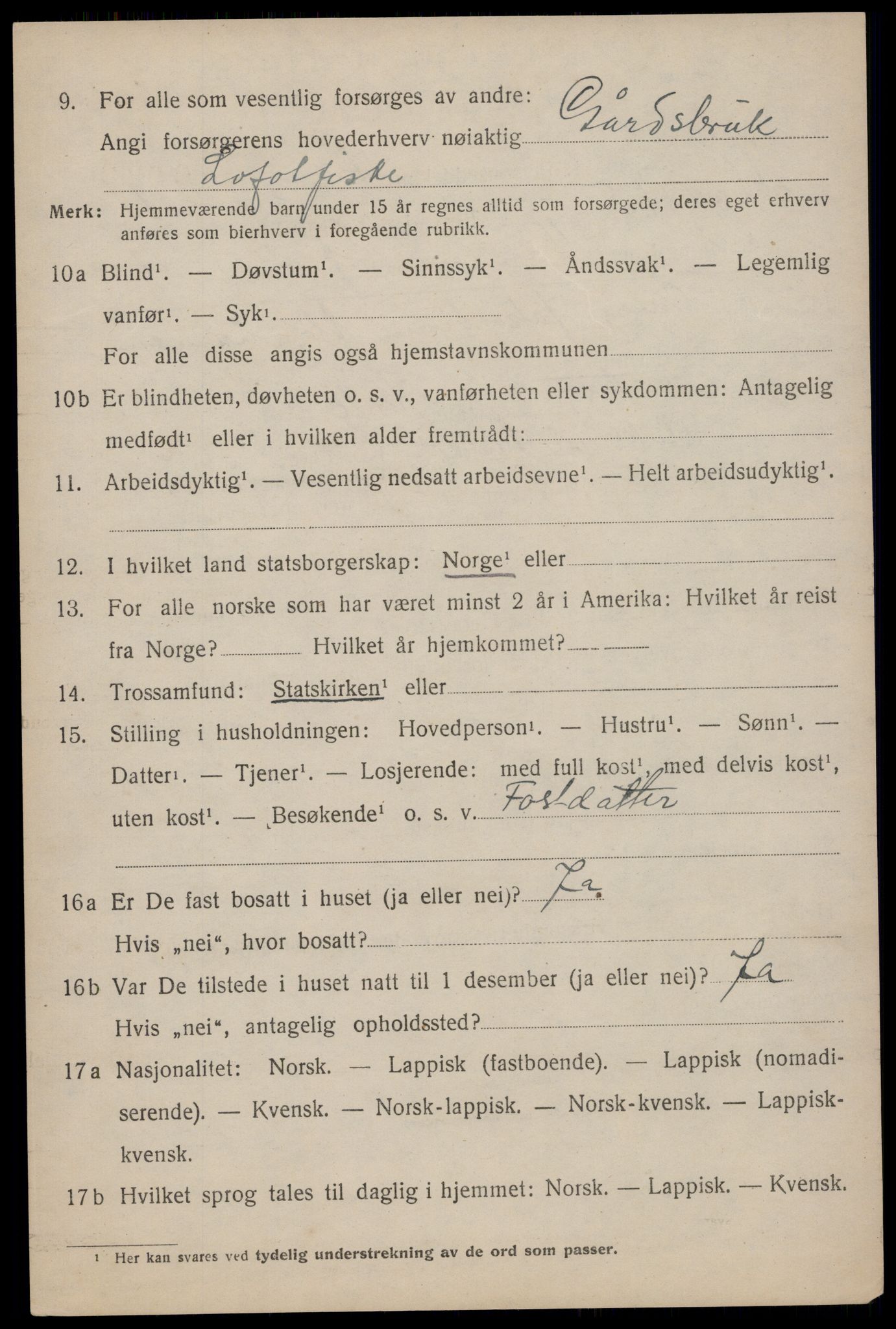 SAT, 1920 census for Flakstad, 1920, p. 3406
