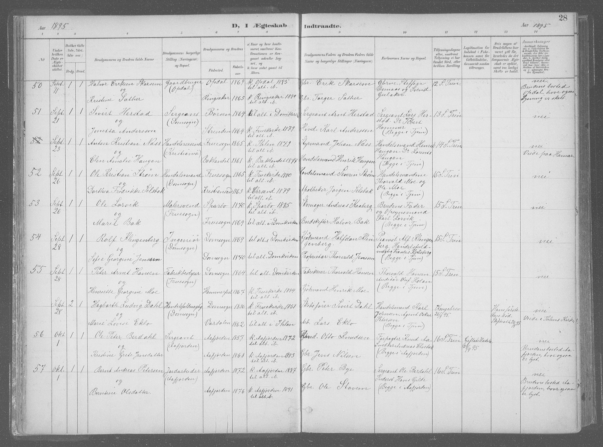 Ministerialprotokoller, klokkerbøker og fødselsregistre - Sør-Trøndelag, SAT/A-1456/601/L0064: Parish register (official) no. 601A31, 1891-1911, p. 28