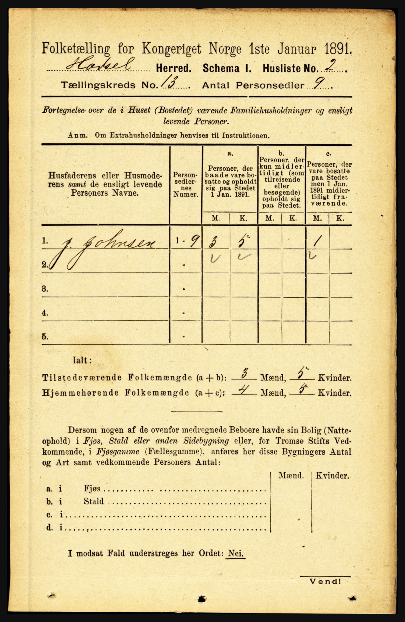 RA, 1891 census for 1866 Hadsel, 1891, p. 5767