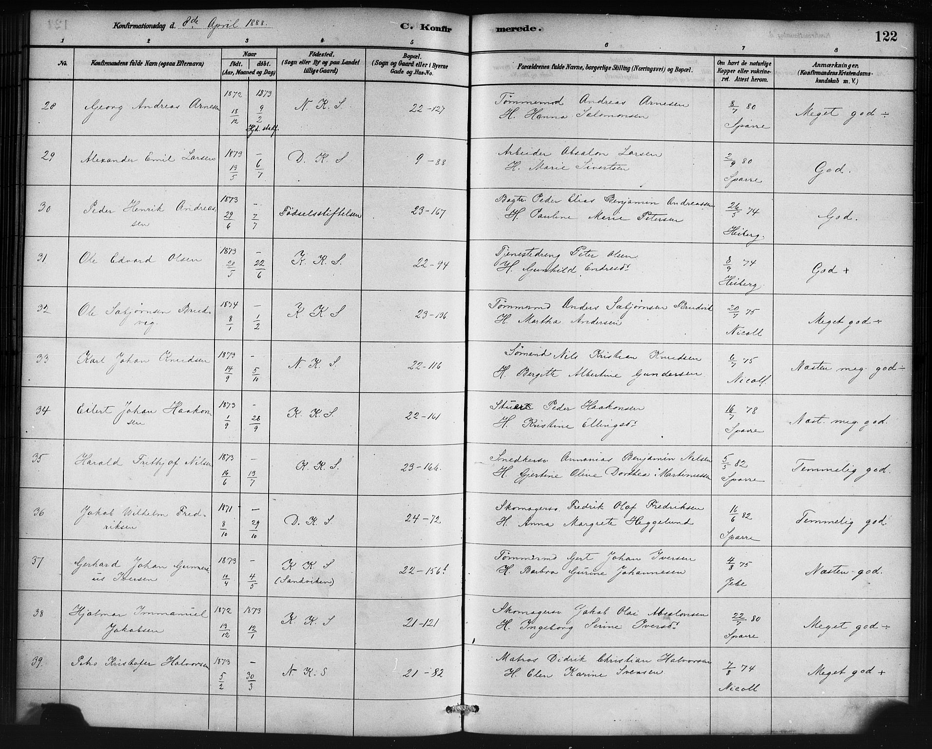 Korskirken sokneprestembete, AV/SAB-A-76101/H/Haa/L0029: Parish register (official) no. C 5, 1880-1892, p. 122