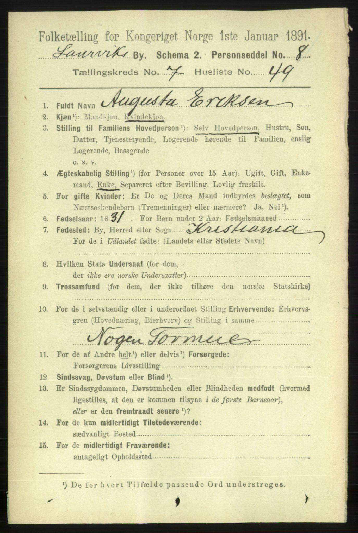 RA, 1891 census for 0707 Larvik, 1891, p. 7814