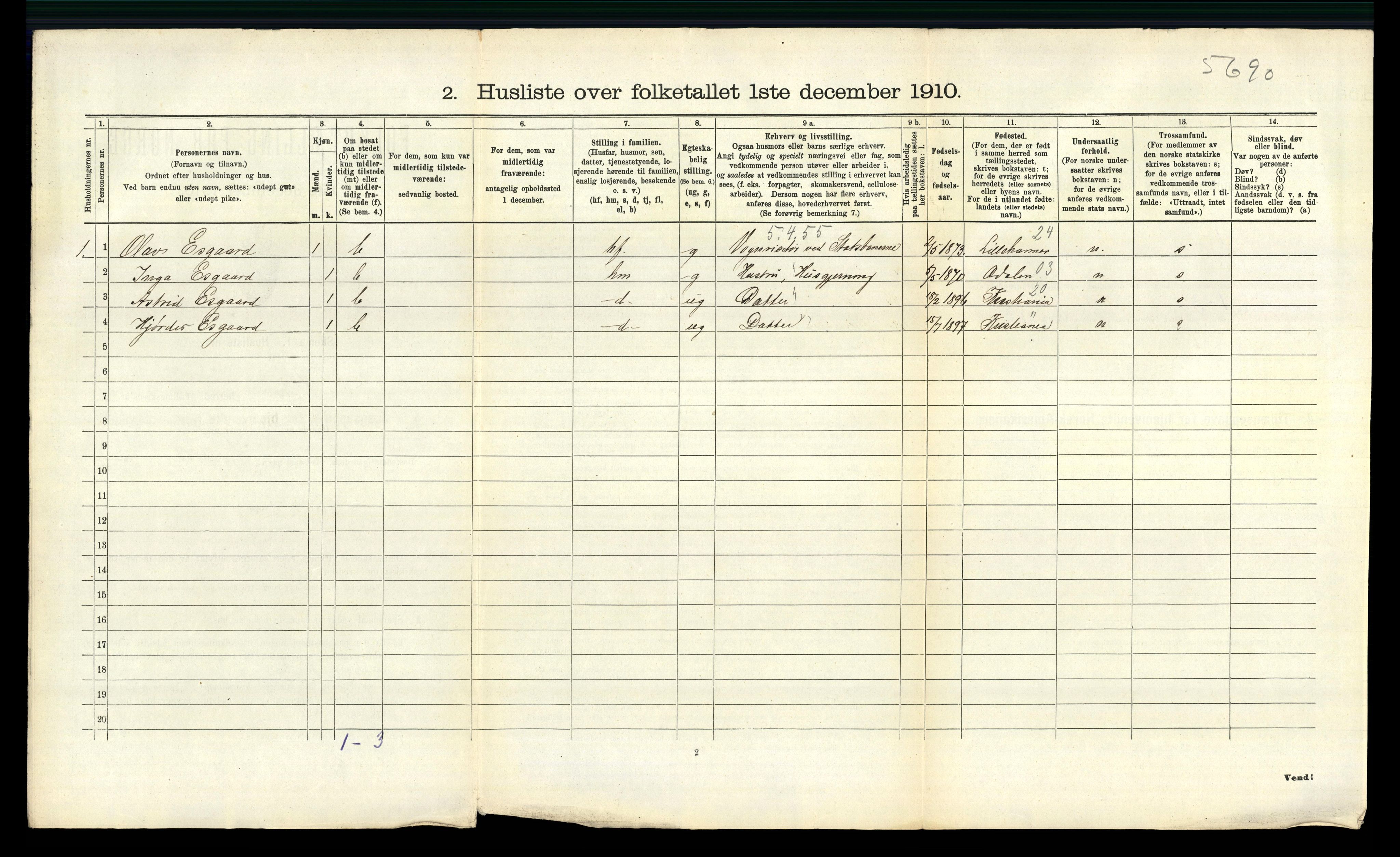 RA, 1910 census for Voss, 1910, p. 575