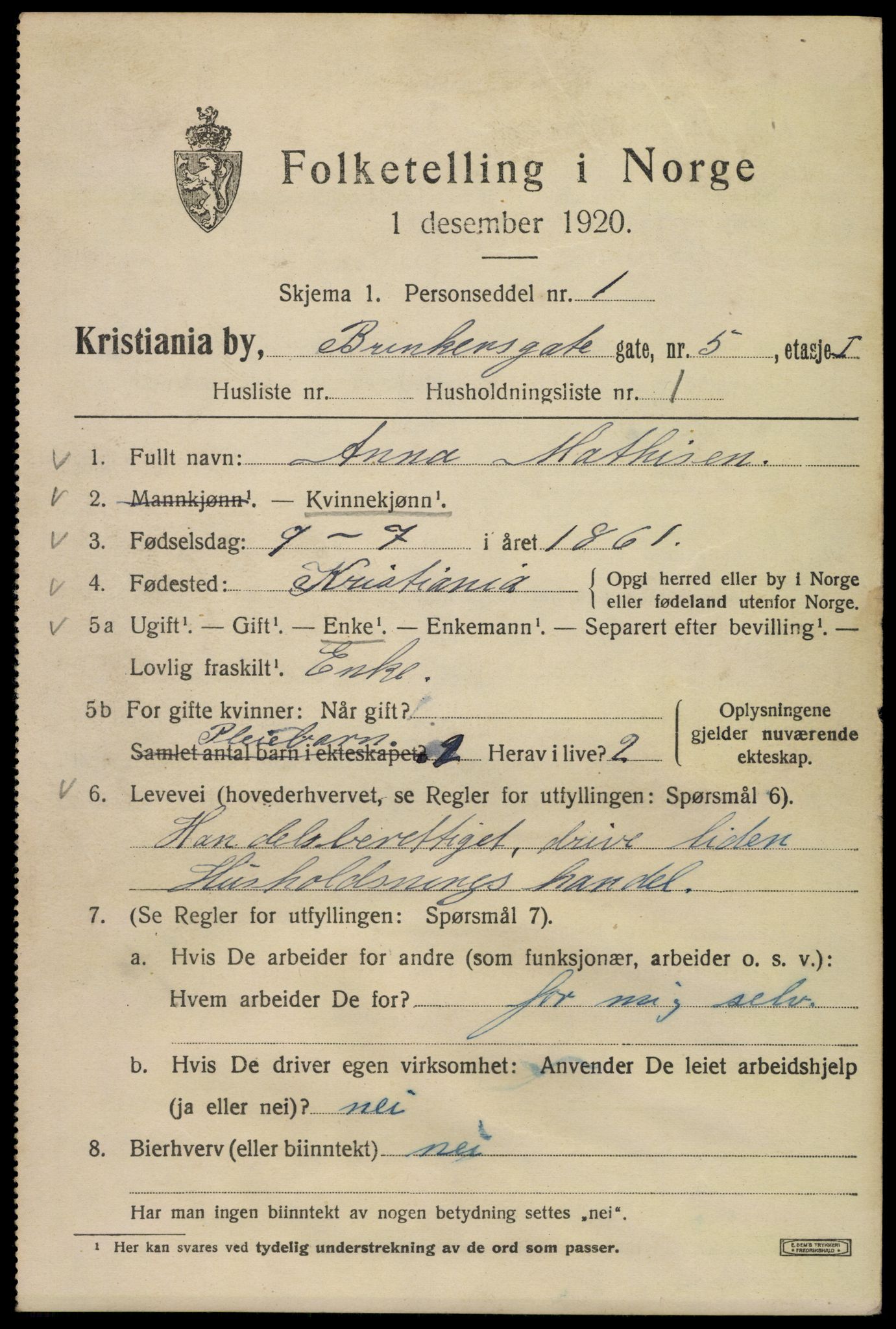 SAO, 1920 census for Kristiania, 1920, p. 171797