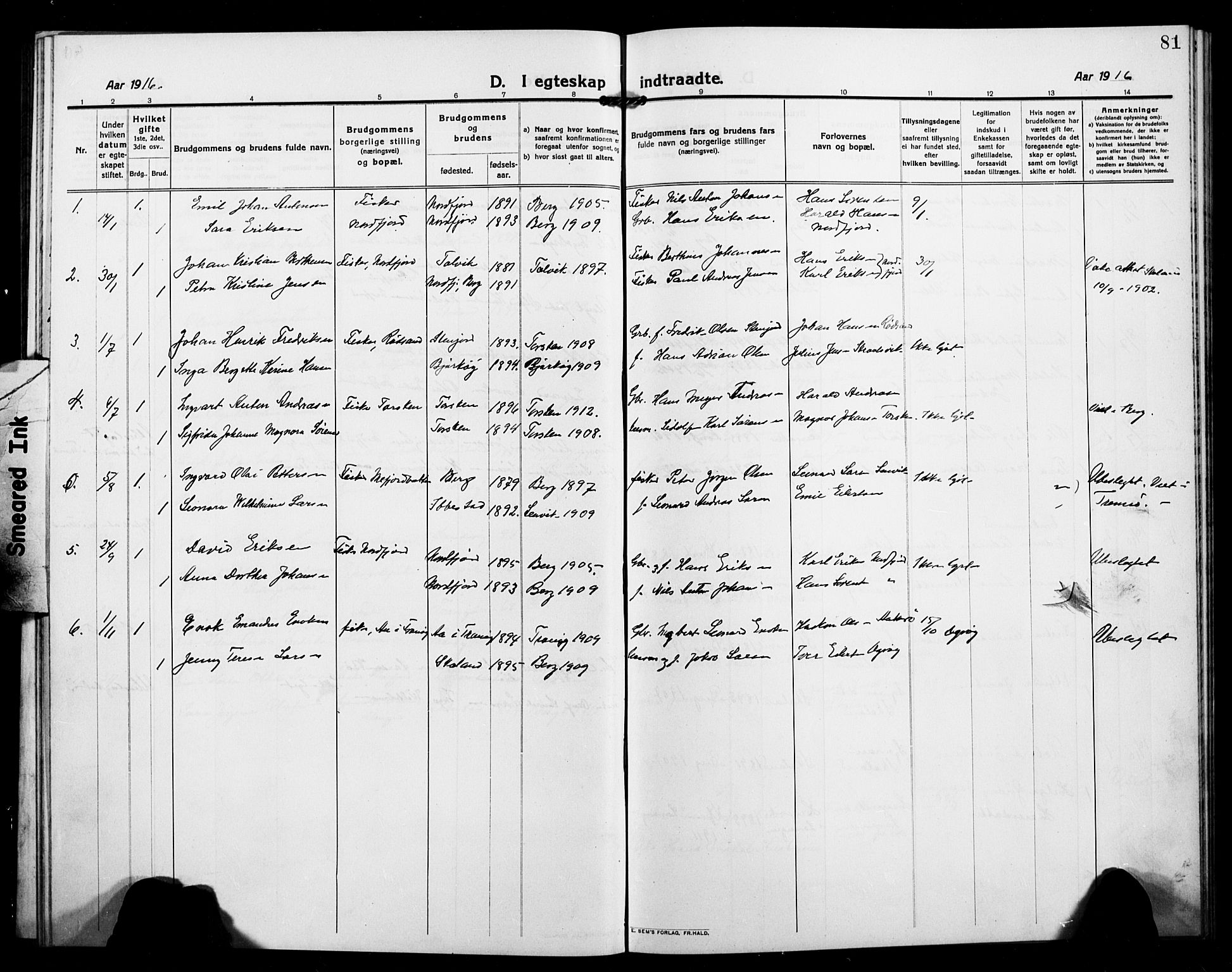 Berg sokneprestkontor, SATØ/S-1318/G/Ga/Gab/L0006klokker: Parish register (copy) no. 6, 1912-1921, p. 81