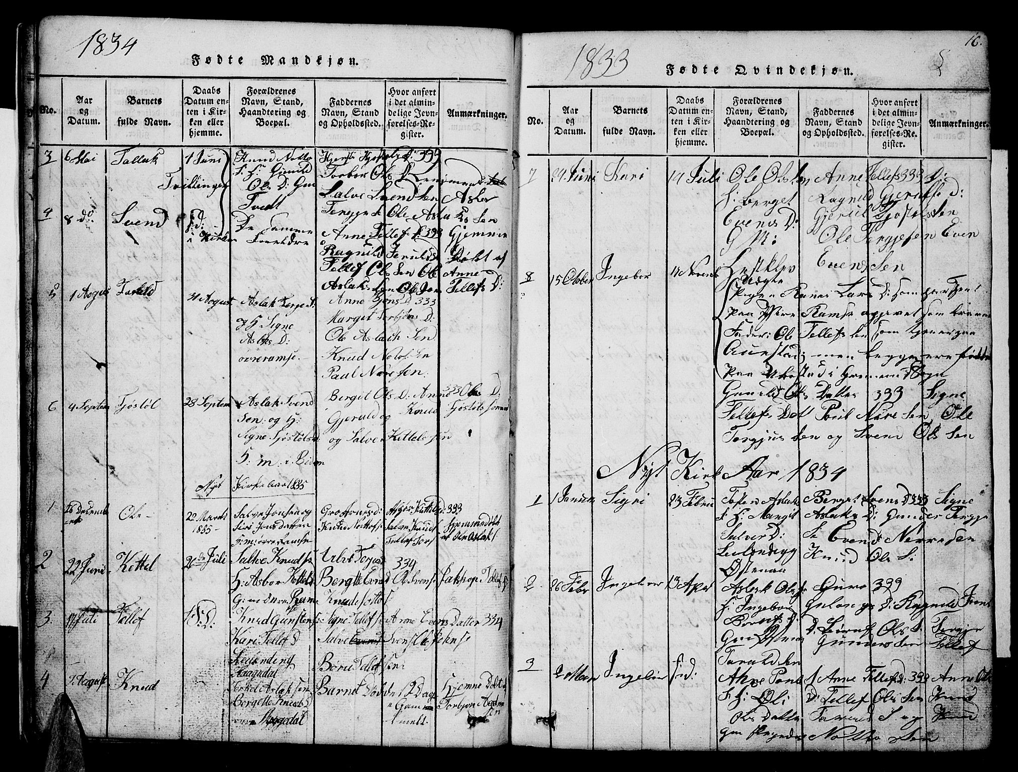 Åmli sokneprestkontor, AV/SAK-1111-0050/F/Fb/Fbb/L0001: Parish register (copy) no. B 1, 1816-1889, p. 16