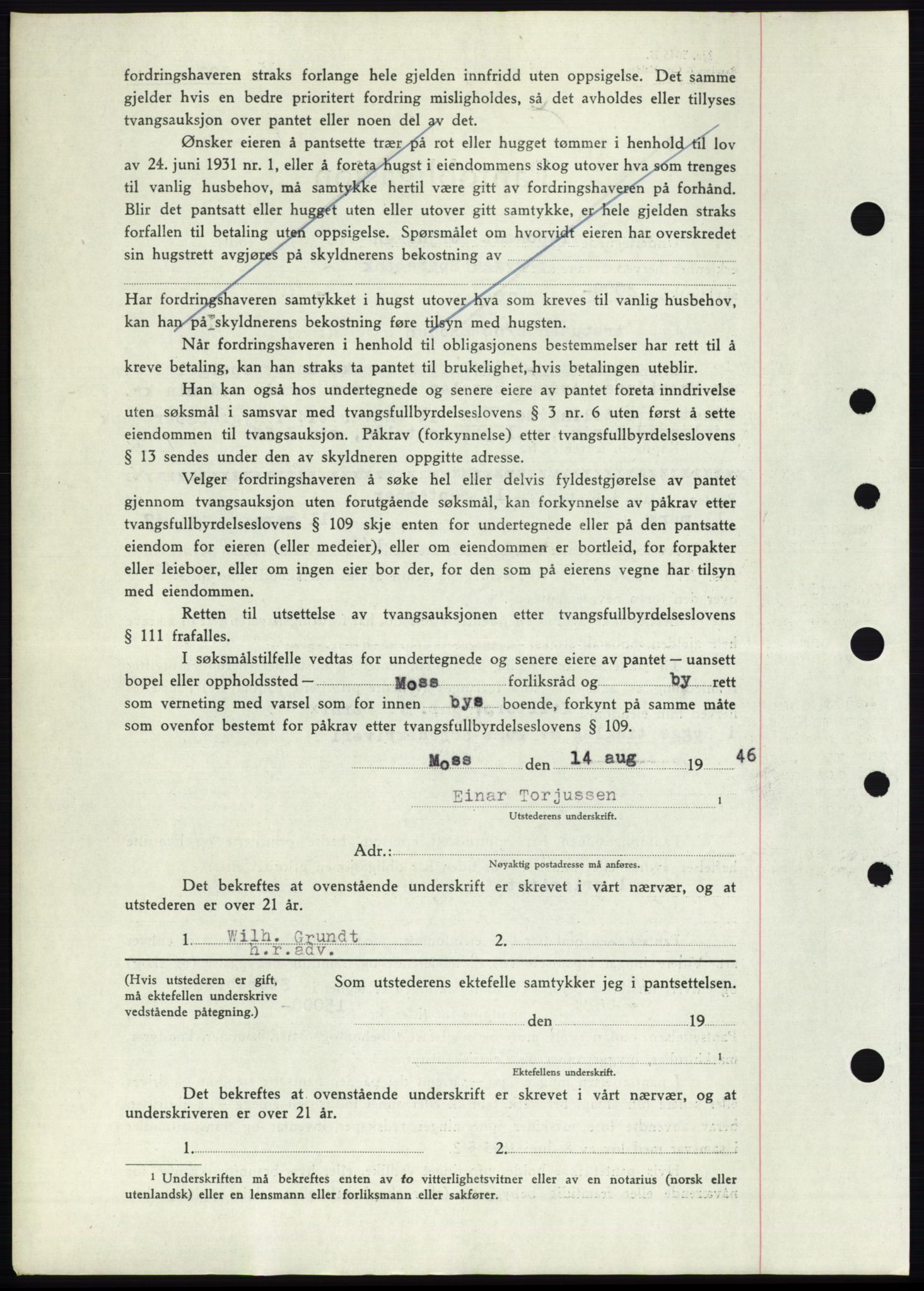 Moss sorenskriveri, SAO/A-10168: Mortgage book no. B15, 1946-1946, Diary no: : 1883/1946