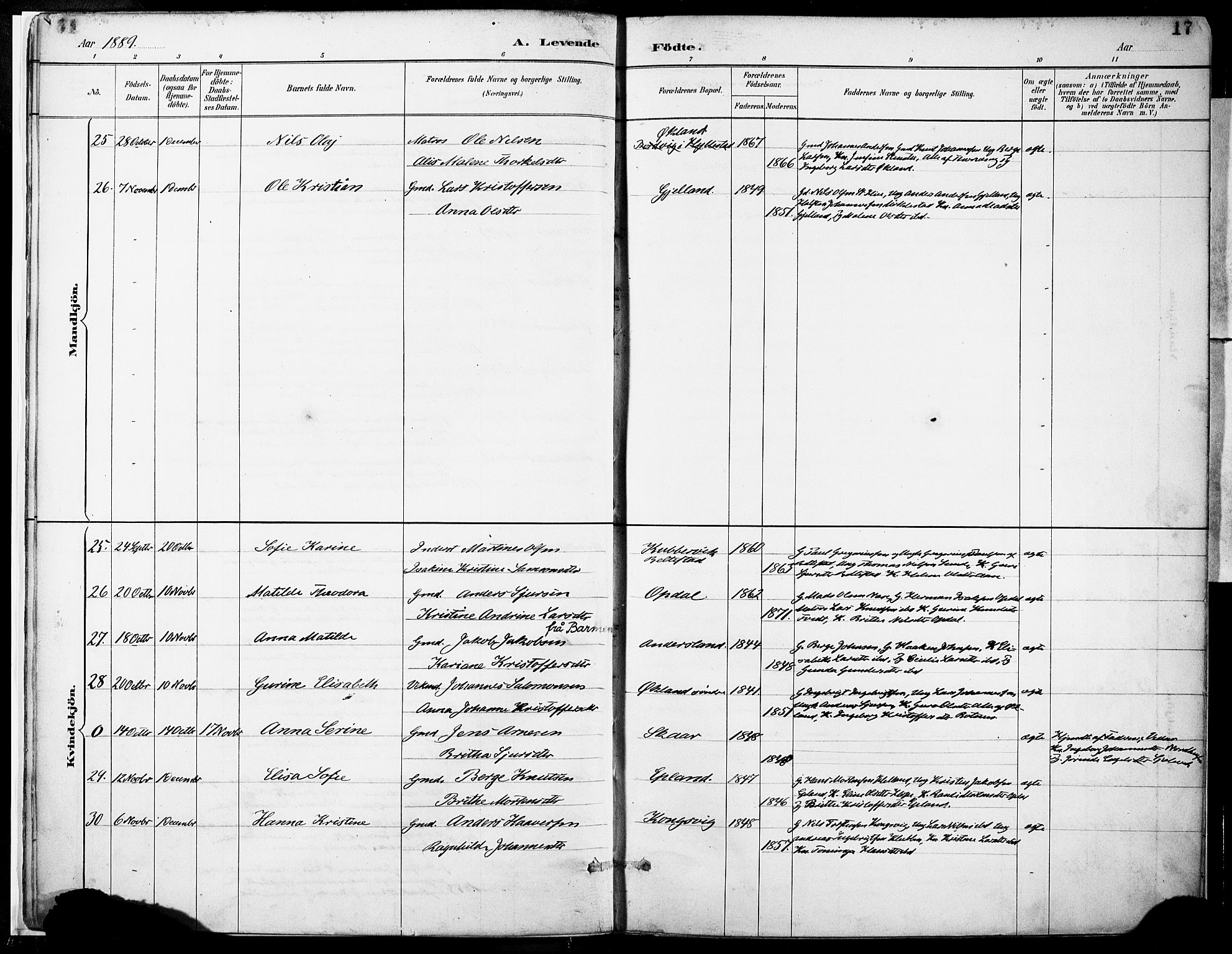 Tysnes sokneprestembete, AV/SAB-A-78601/H/Haa: Parish register (official) no. D 1, 1887-1904, p. 17