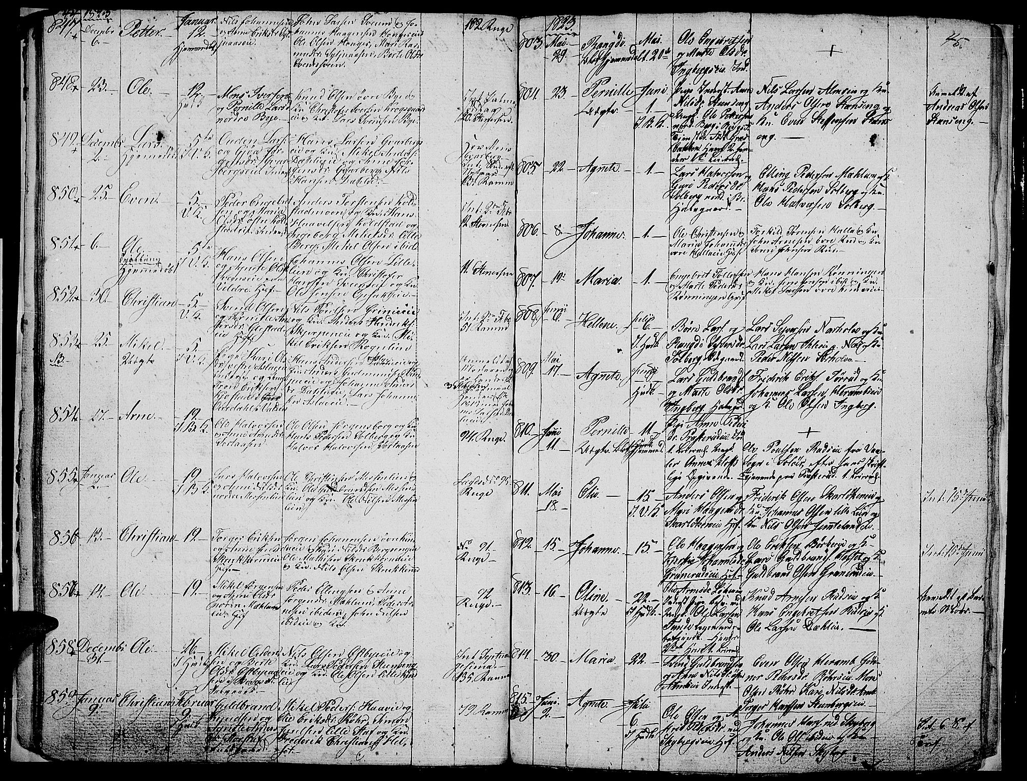 Ringsaker prestekontor, AV/SAH-PREST-014/L/La/L0002: Parish register (copy) no. 2, 1821-1823, p. 44-45