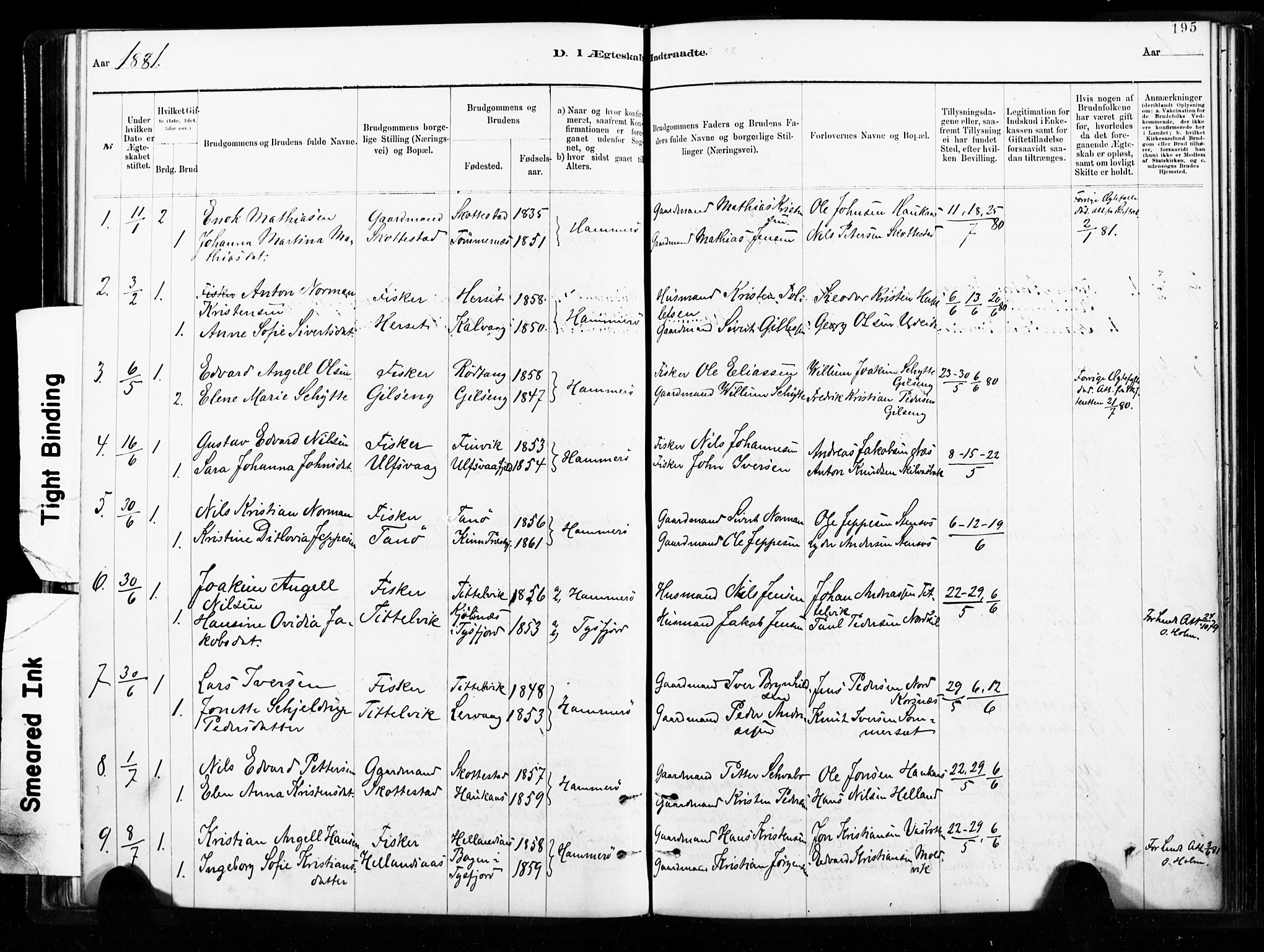 Ministerialprotokoller, klokkerbøker og fødselsregistre - Nordland, AV/SAT-A-1459/859/L0846: Parish register (official) no. 859A06, 1878-1889, p. 195