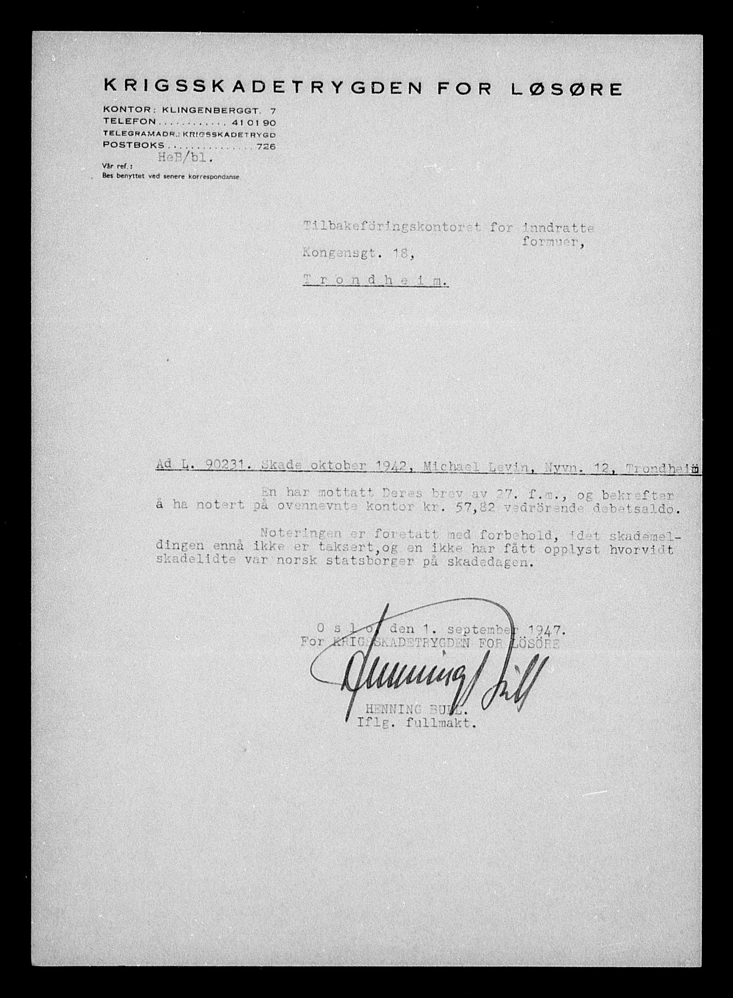 Justisdepartementet, Tilbakeføringskontoret for inndratte formuer, AV/RA-S-1564/H/Hc/Hca/L0903: --, 1945-1947, p. 87