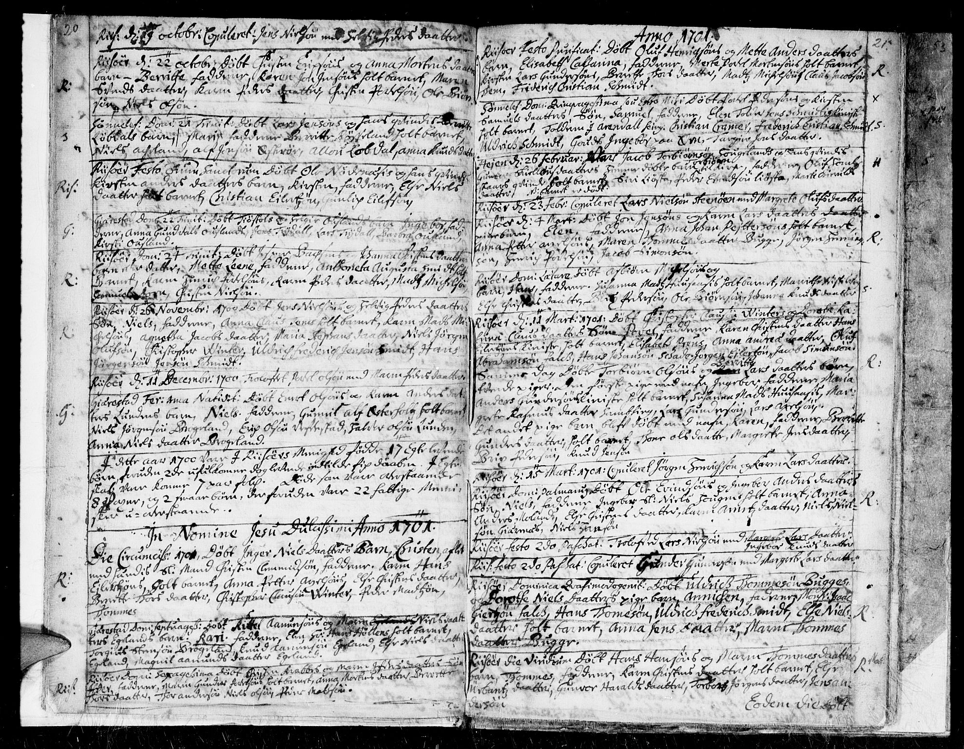 Gjerstad sokneprestkontor, AV/SAK-1111-0014/F/Fa/Faa/L0001: Parish register (official) no. A 1, 1695-1717, p. 20-21