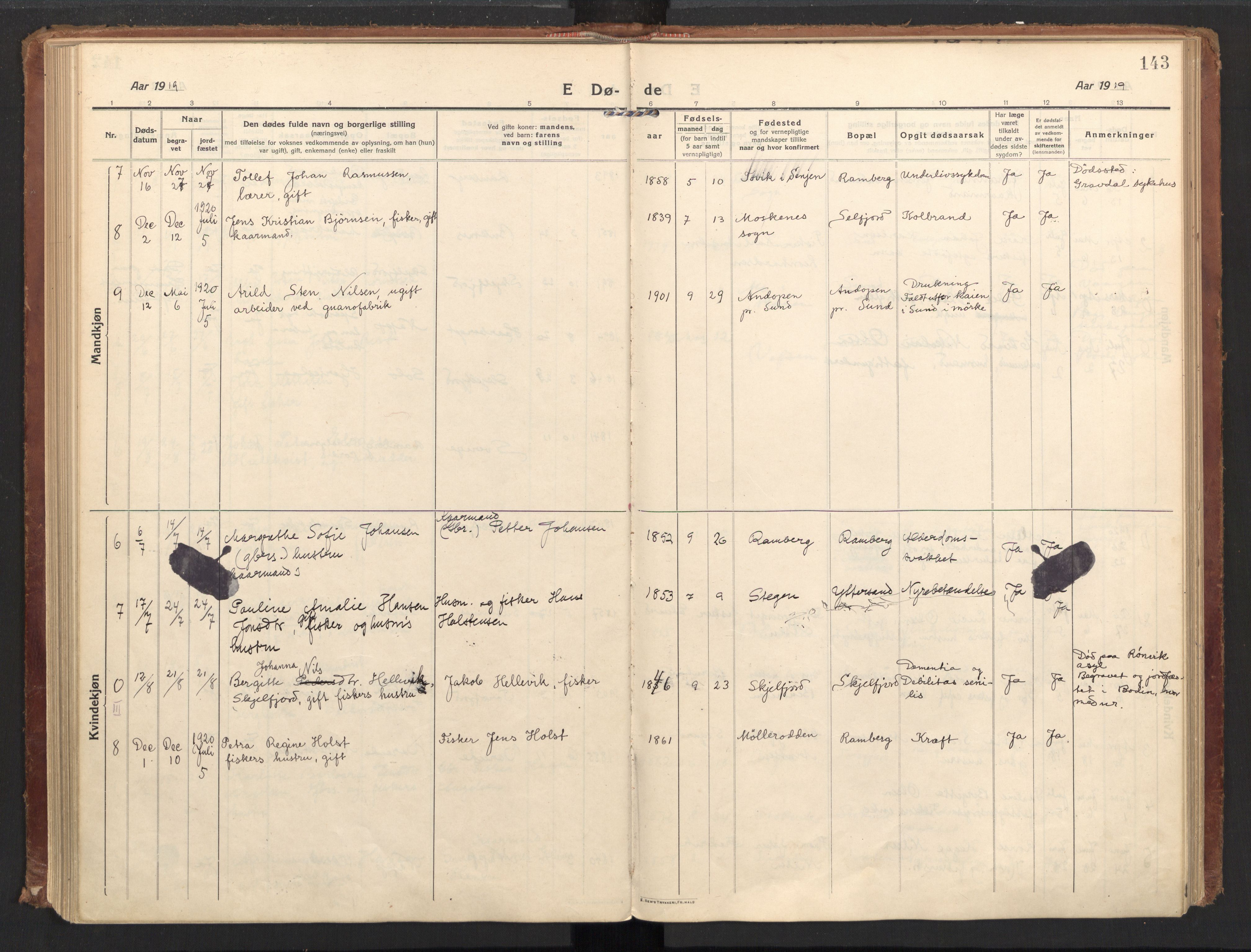 Ministerialprotokoller, klokkerbøker og fødselsregistre - Nordland, AV/SAT-A-1459/885/L1210: Parish register (official) no. 885A10, 1916-1926, p. 143