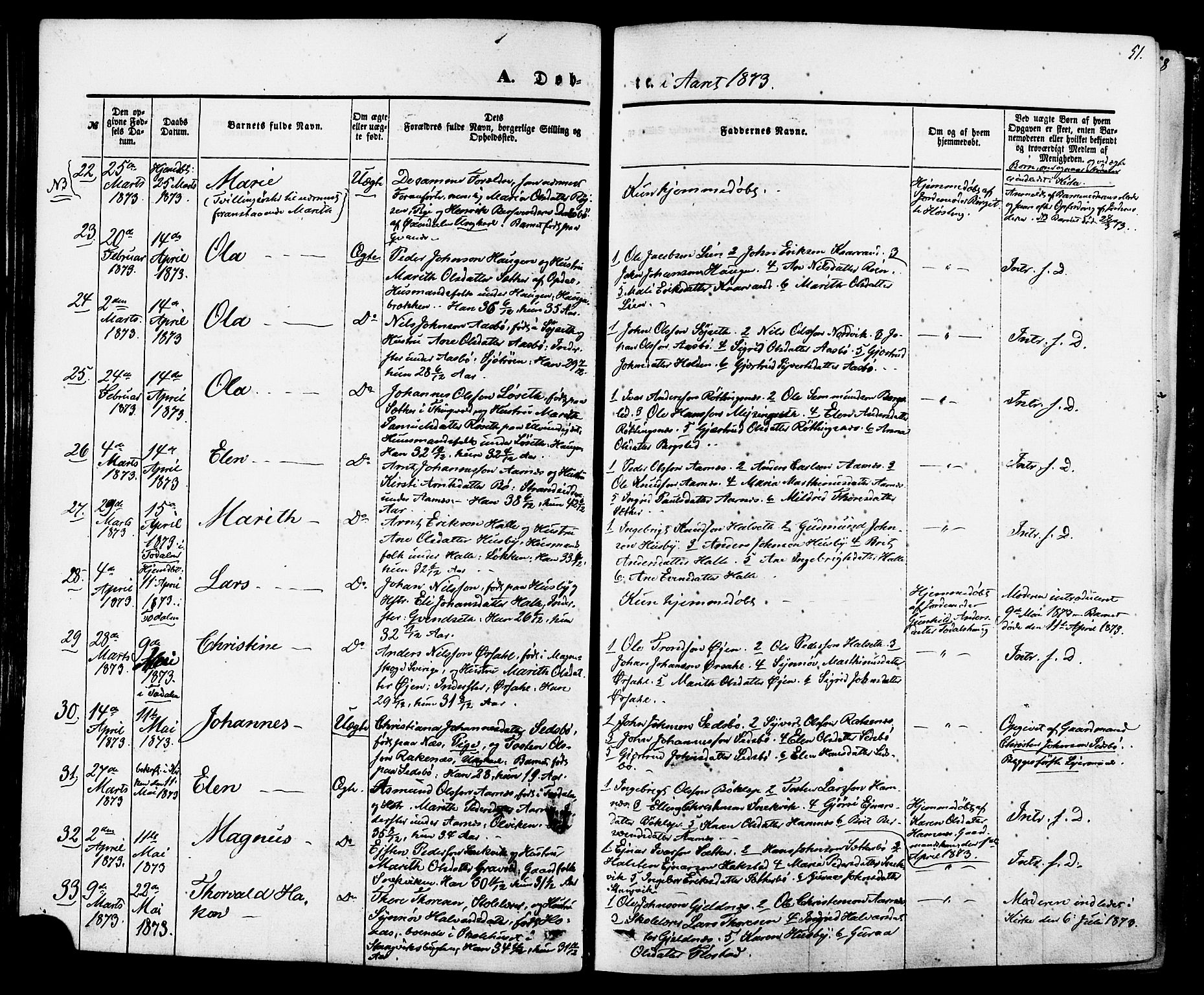 Ministerialprotokoller, klokkerbøker og fødselsregistre - Møre og Romsdal, SAT/A-1454/592/L1027: Parish register (official) no. 592A05, 1865-1878, p. 51