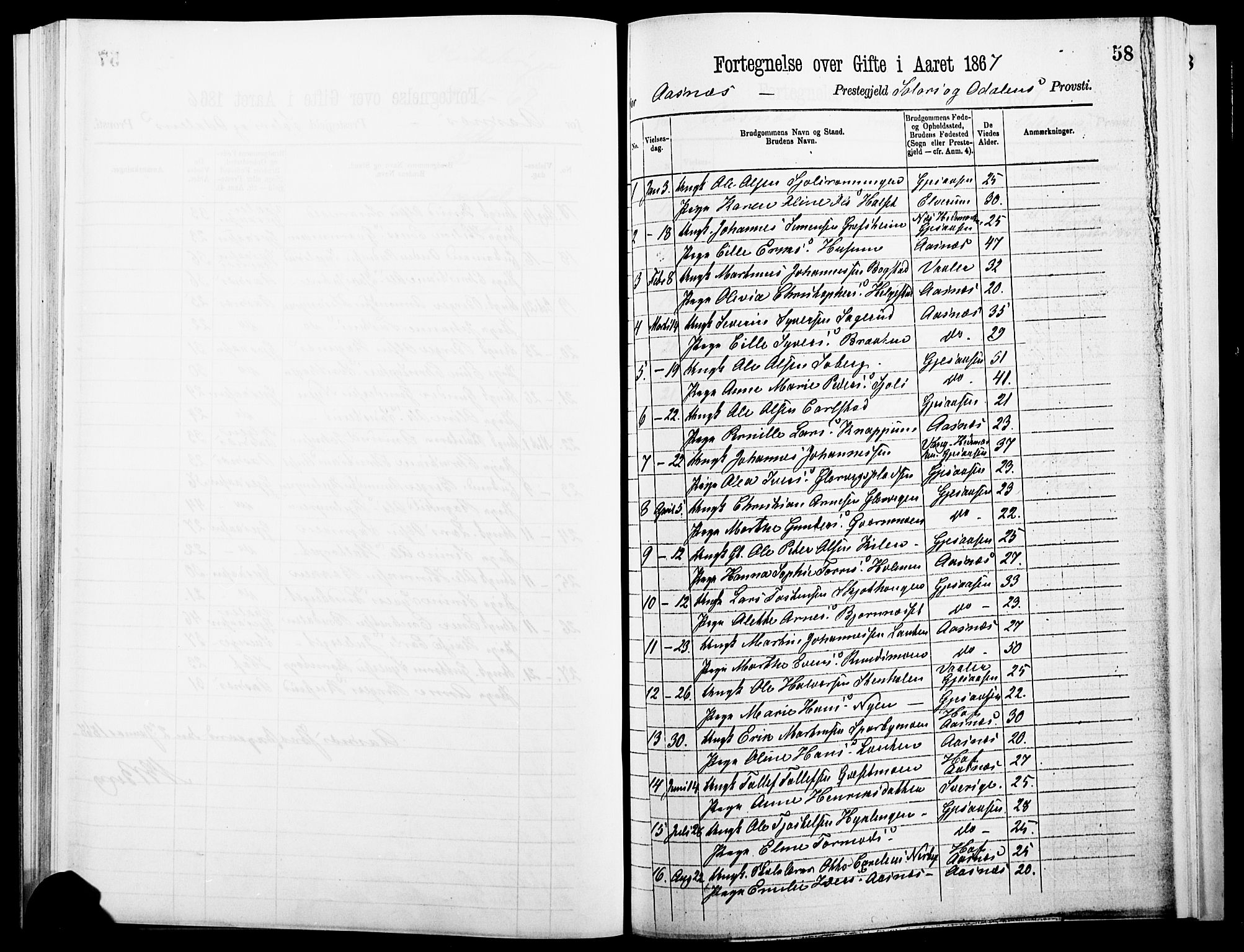 Åsnes prestekontor, SAH/PREST-042/H/Ha/Haa/L0000A: Parish register (official), 1866-1872, p. 58
