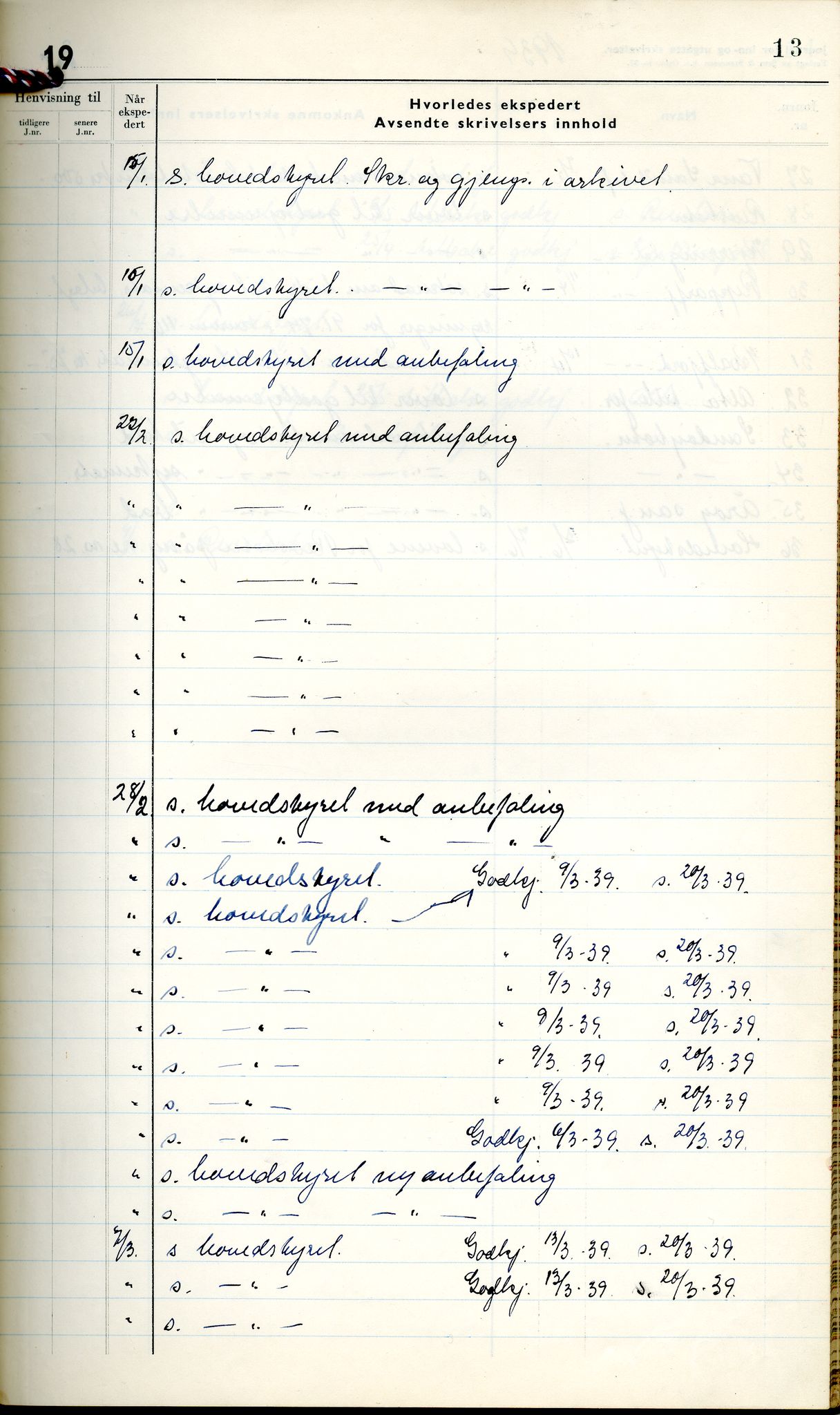 Norske Kvinners Sanitetsforening Finnmark , FMFB/A-1006/C/L0008: Journal for inn- og utgåtte brev, 1938-1944