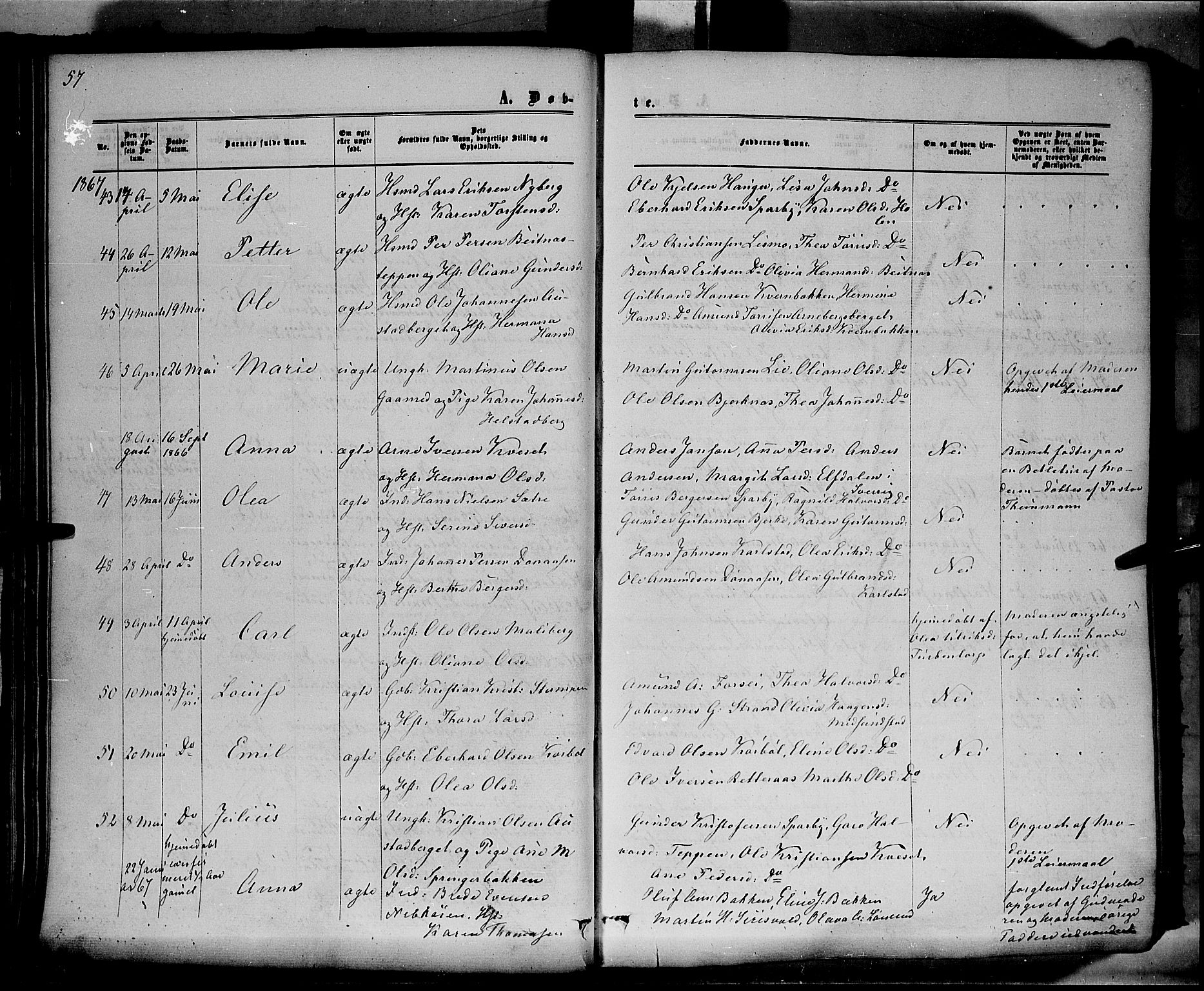 Hof prestekontor, AV/SAH-PREST-038/H/Ha/Haa/L0009: Parish register (official) no. 9, 1862-1877, p. 57