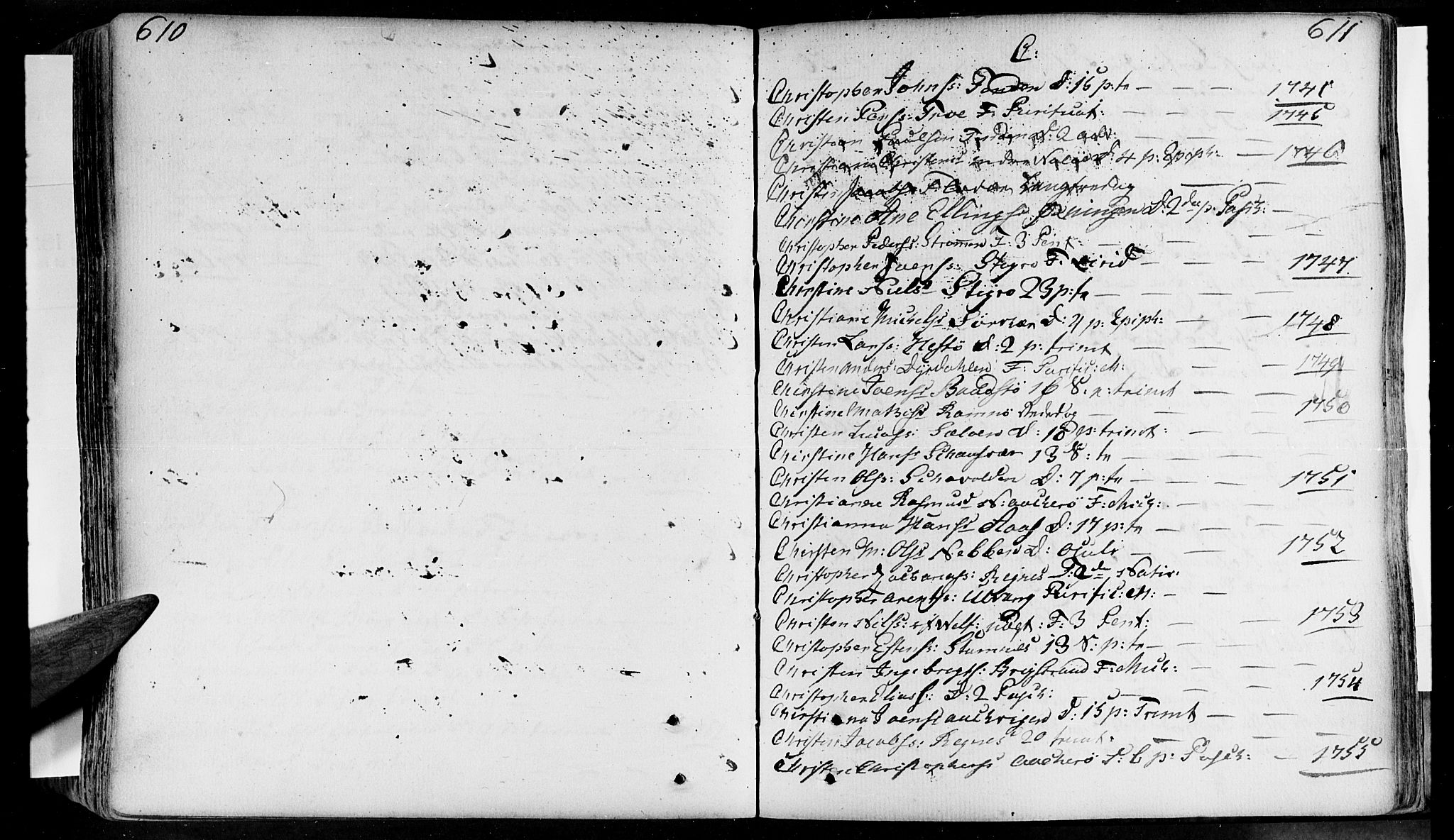 Ministerialprotokoller, klokkerbøker og fødselsregistre - Nordland, AV/SAT-A-1459/830/L0434: Parish register (official) no. 830A03, 1737-1767, p. 610-611