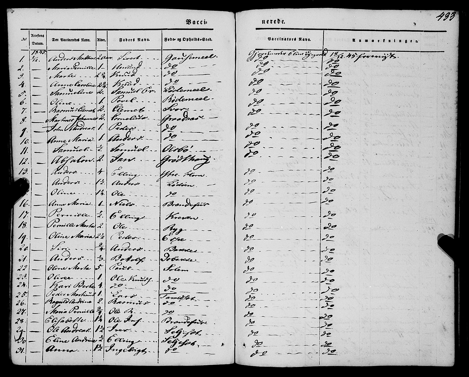 Eid sokneprestembete, AV/SAB-A-82301/H/Haa/Haaa/L0007: Parish register (official) no. A 7, 1844-1858, p. 433