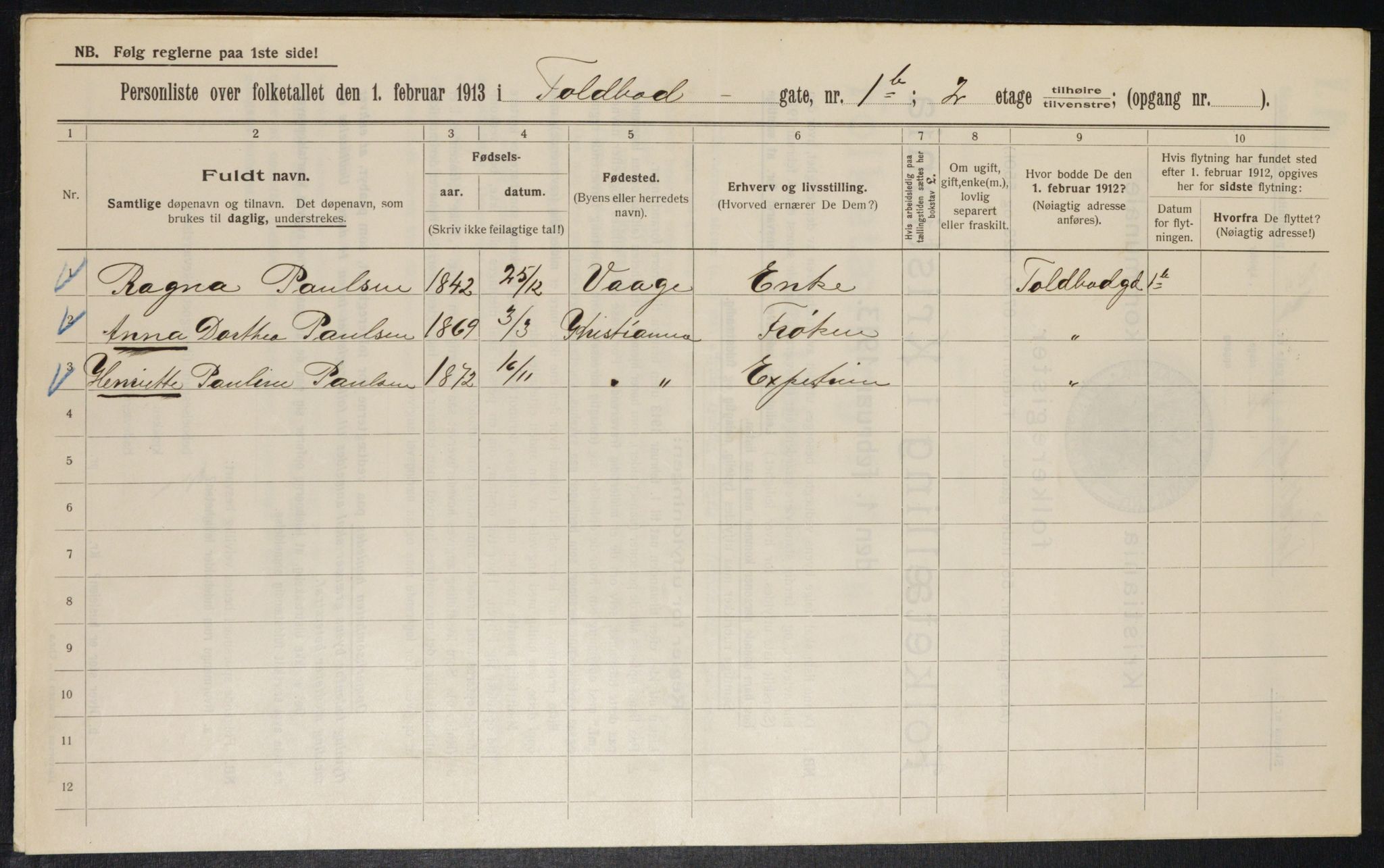 OBA, Municipal Census 1913 for Kristiania, 1913, p. 113103