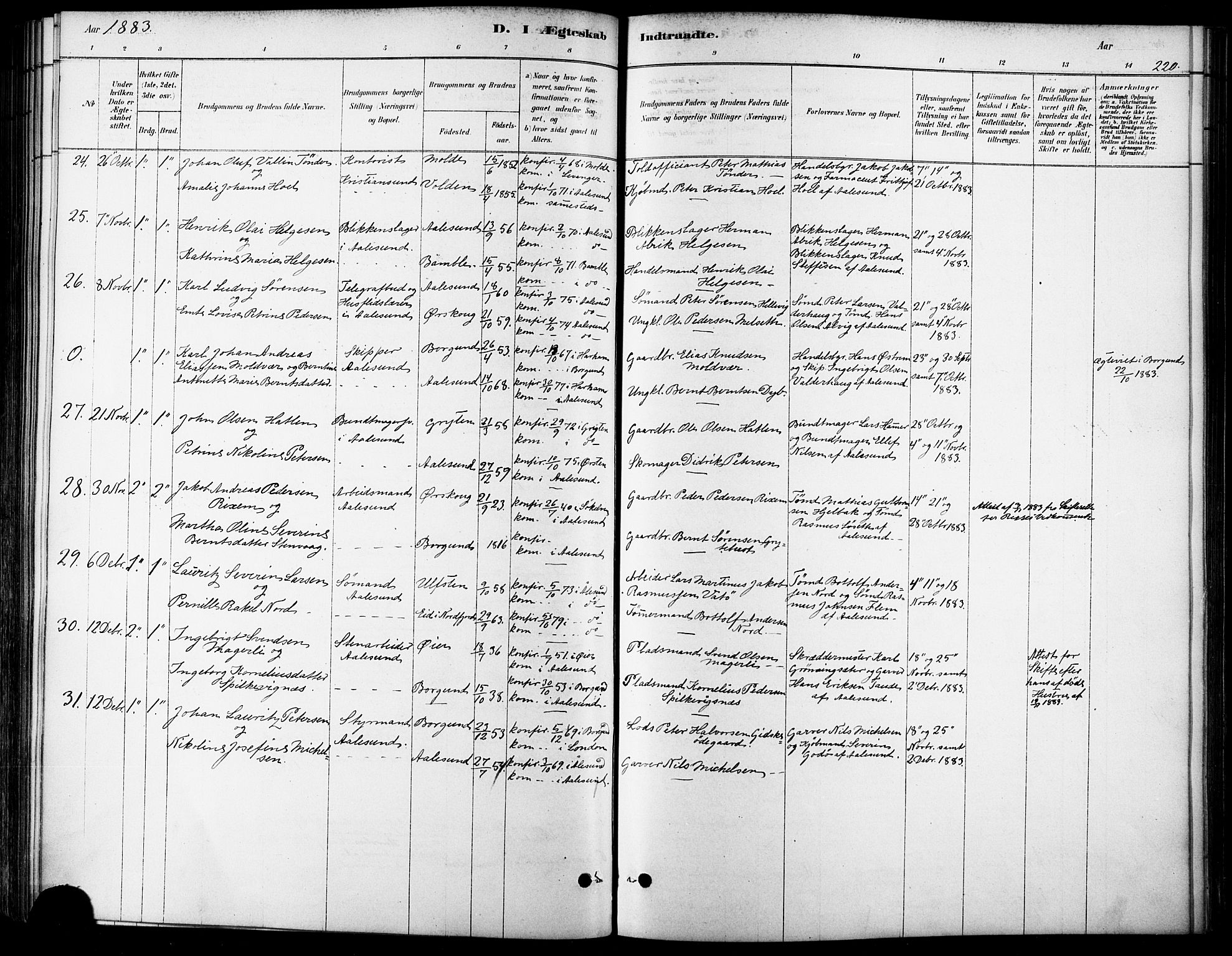 Ministerialprotokoller, klokkerbøker og fødselsregistre - Møre og Romsdal, AV/SAT-A-1454/529/L0454: Parish register (official) no. 529A04, 1878-1885, p. 220