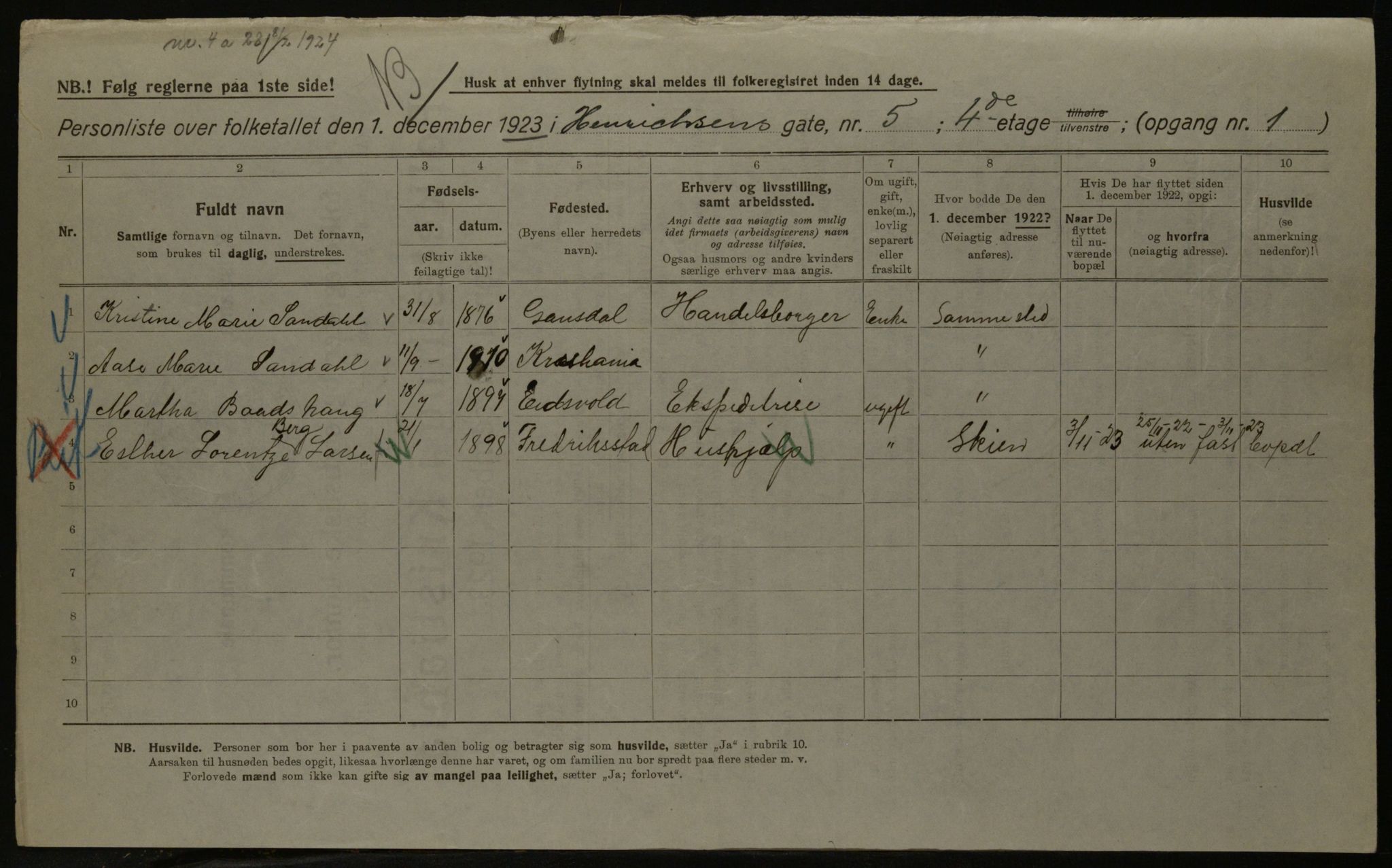 OBA, Municipal Census 1923 for Kristiania, 1923, p. 43294