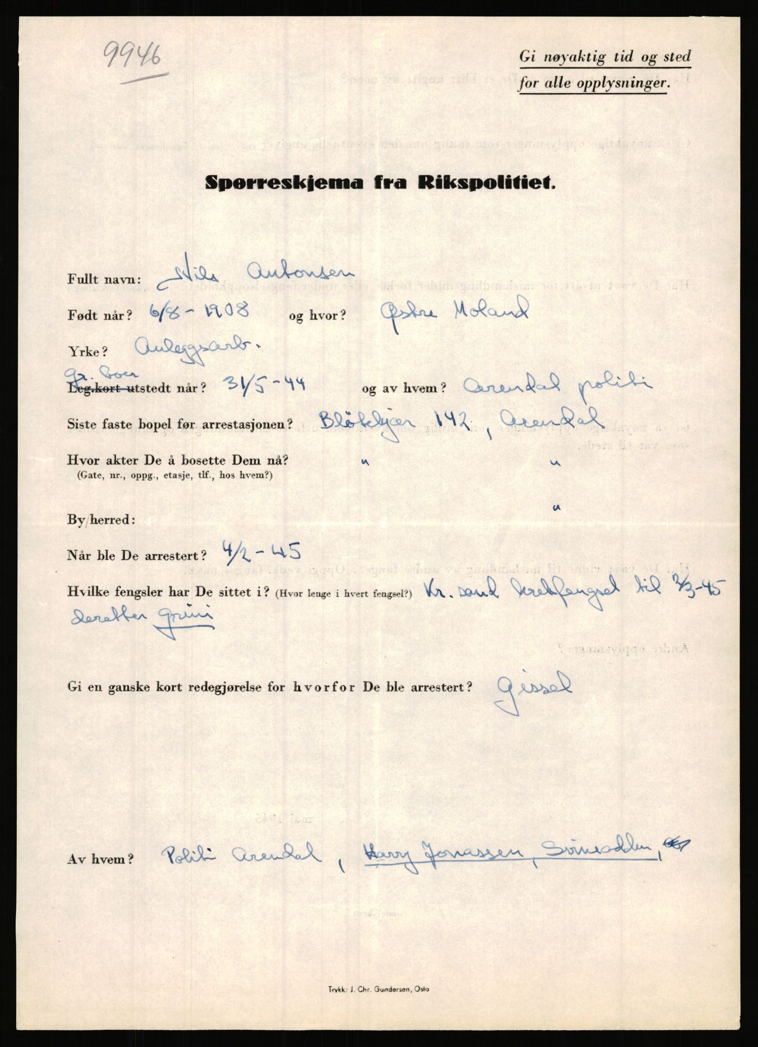 Rikspolitisjefen, AV/RA-S-1560/L/L0001: Abelseth, Rudolf - Berentsen, Odd, 1940-1945, p. 781