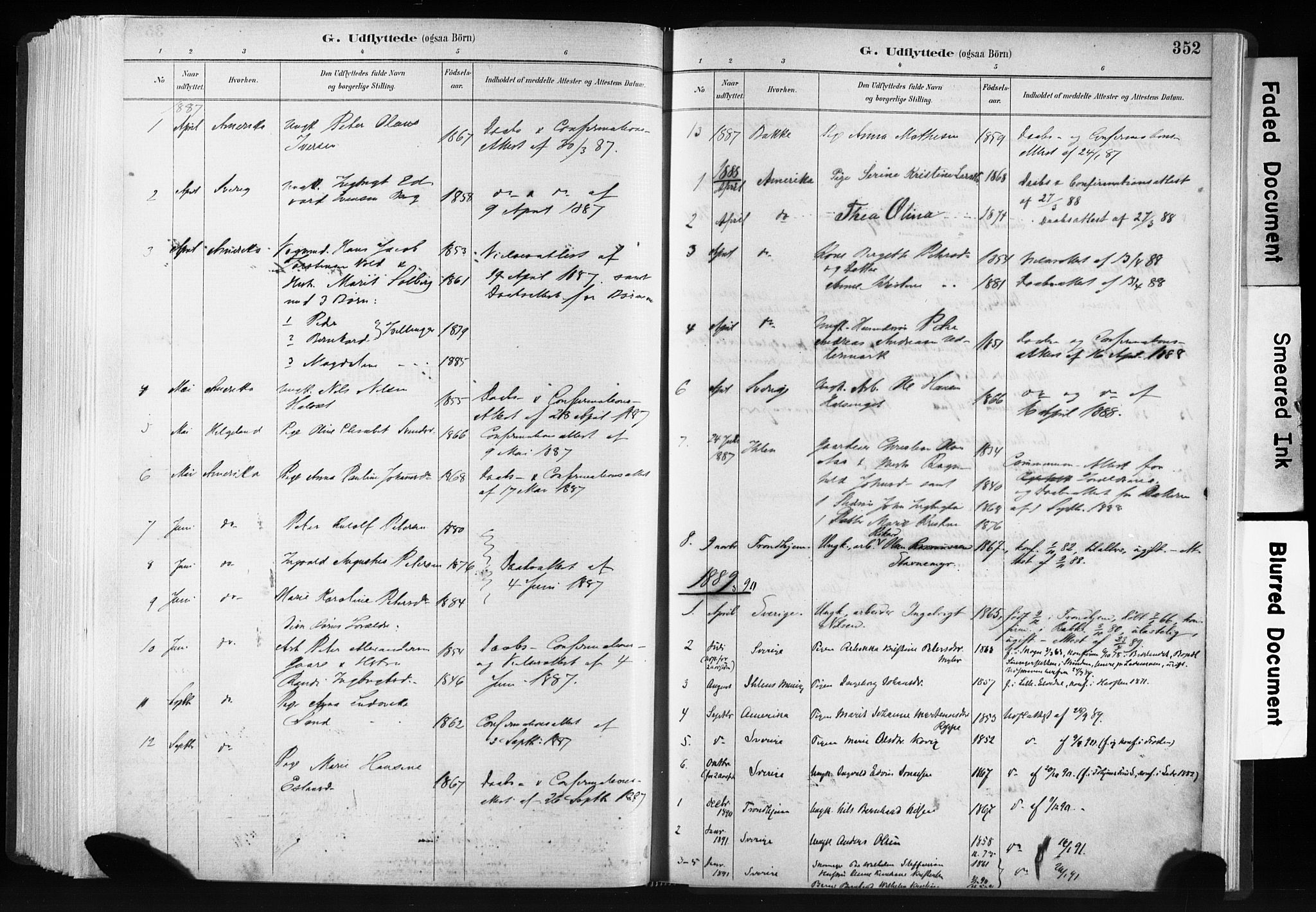 Ministerialprotokoller, klokkerbøker og fødselsregistre - Sør-Trøndelag, SAT/A-1456/606/L0300: Parish register (official) no. 606A15, 1886-1893, p. 352
