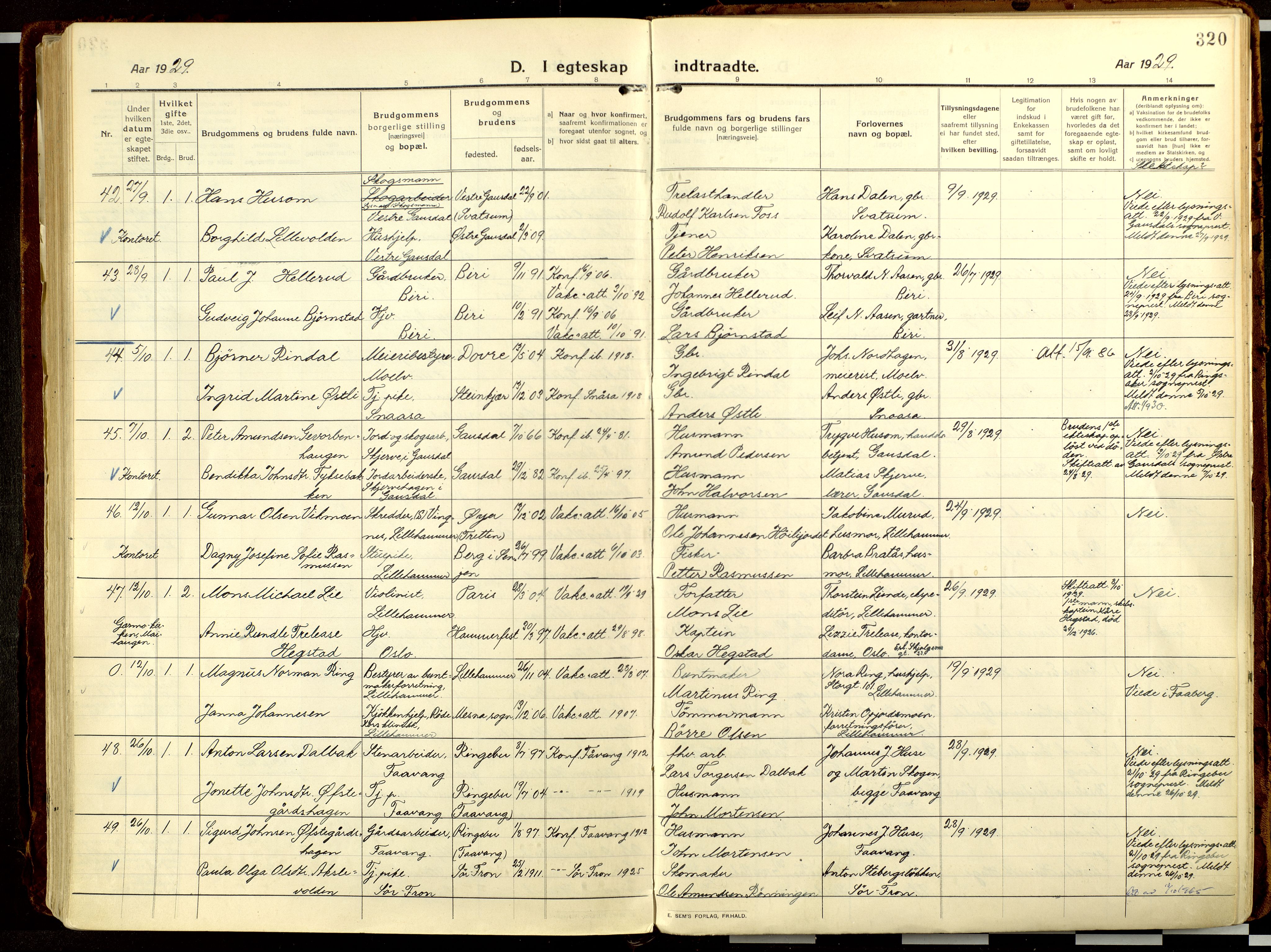 Lillehammer prestekontor, AV/SAH-PREST-088/H/Ha/Haa/L0002: Parish register (official) no. 2, 1917-1932, p. 320