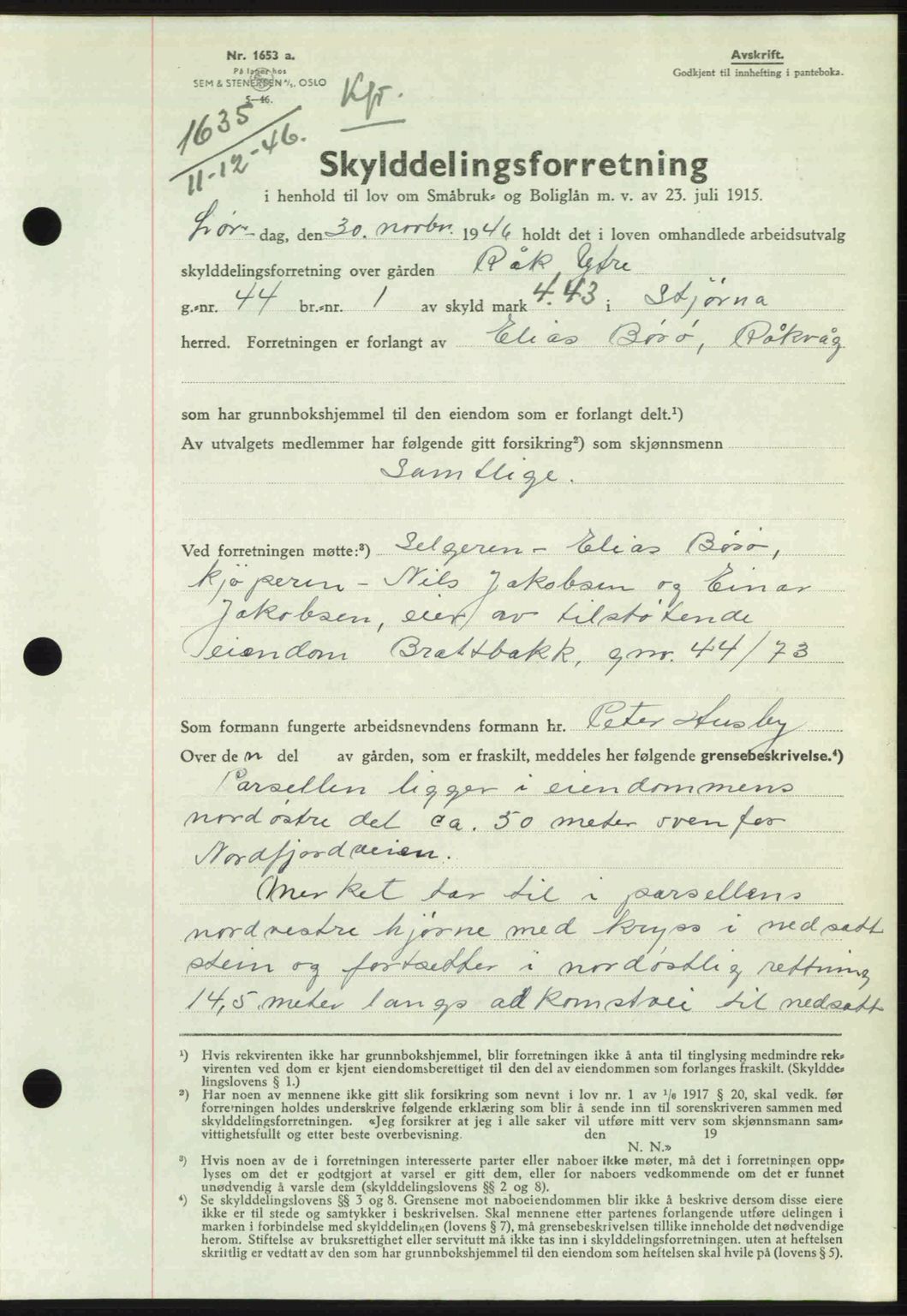 Fosen sorenskriveri, AV/SAT-A-1107/1/2/2C: Mortgage book no. A4-6, 1946-1947, Diary no: : 1635/1946