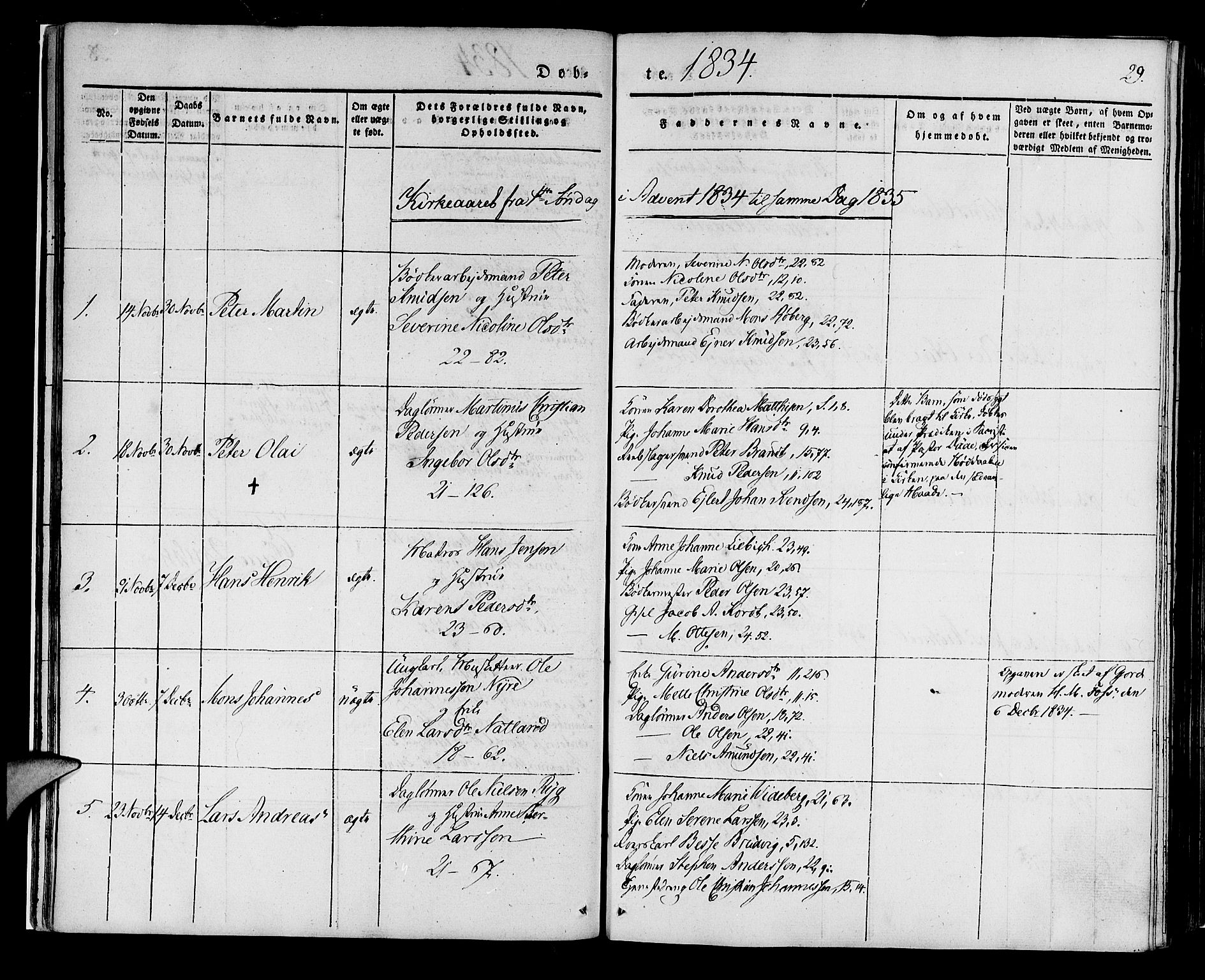 Korskirken sokneprestembete, SAB/A-76101/H/Haa/L0015: Parish register (official) no. B 1, 1833-1841, p. 29