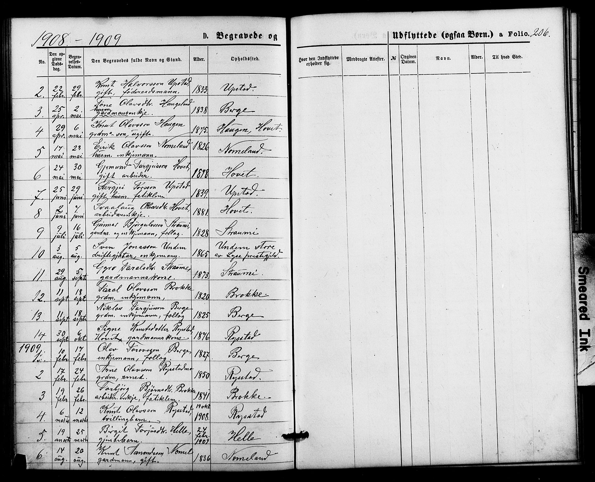 Valle sokneprestkontor, SAK/1111-0044/F/Fb/Fbb/L0002: Parish register (copy) no. B 2, 1875-1921, p. 206