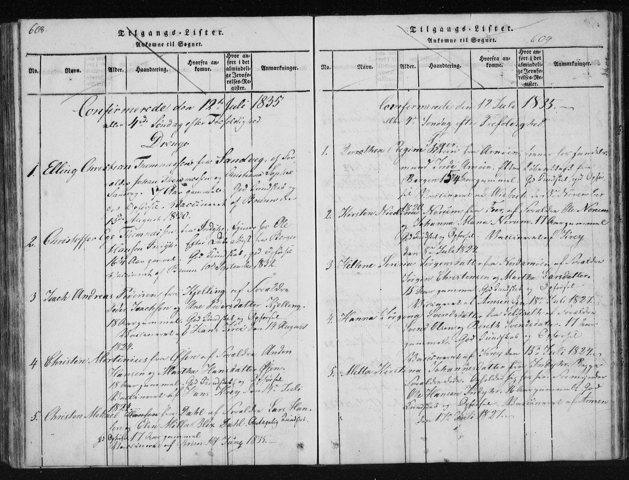 Ministerialprotokoller, klokkerbøker og fødselsregistre - Nordland, SAT/A-1459/805/L0096: Parish register (official) no. 805A03, 1820-1837, p. 608-609