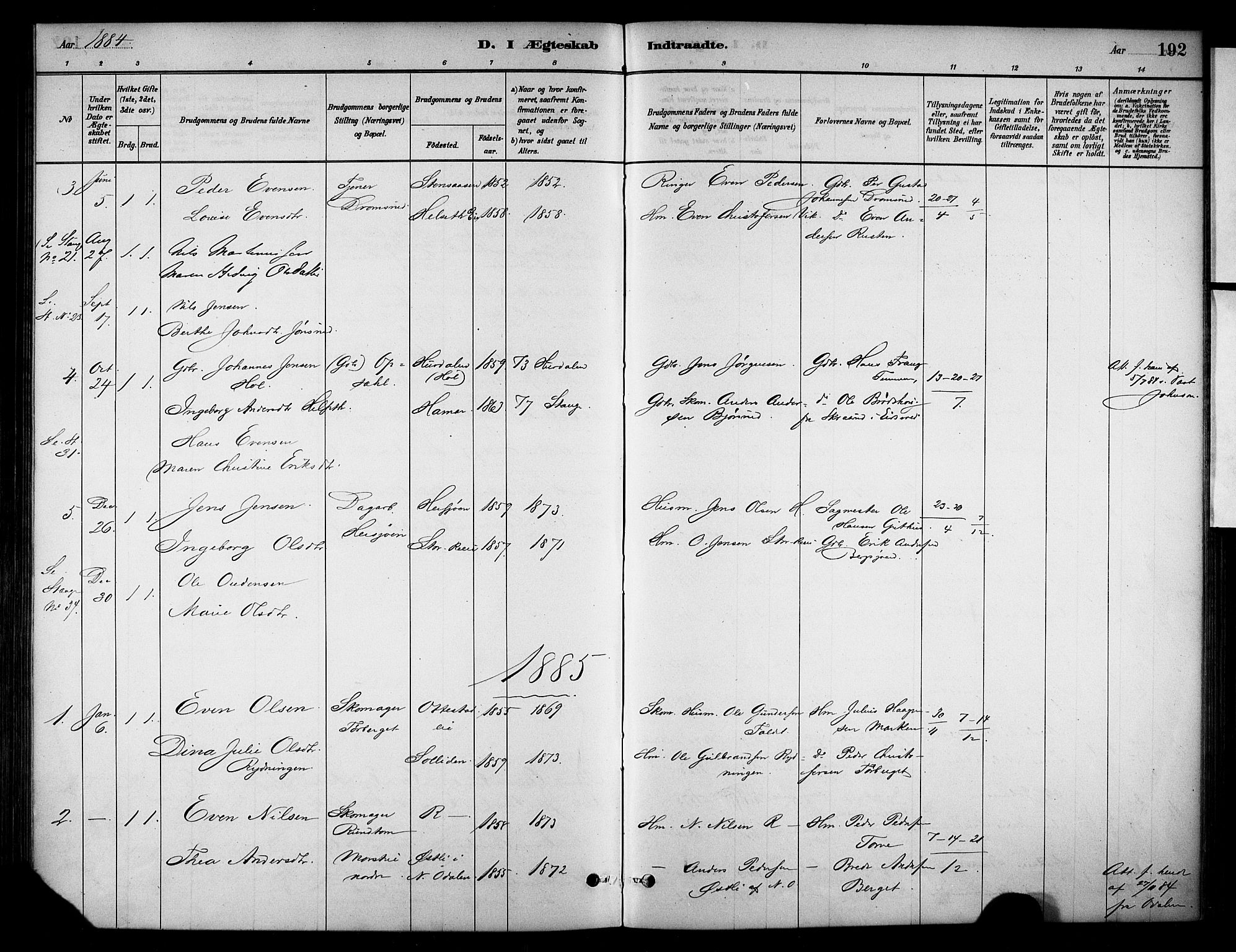 Stange prestekontor, SAH/PREST-002/K/L0018: Parish register (official) no. 18, 1880-1896, p. 192