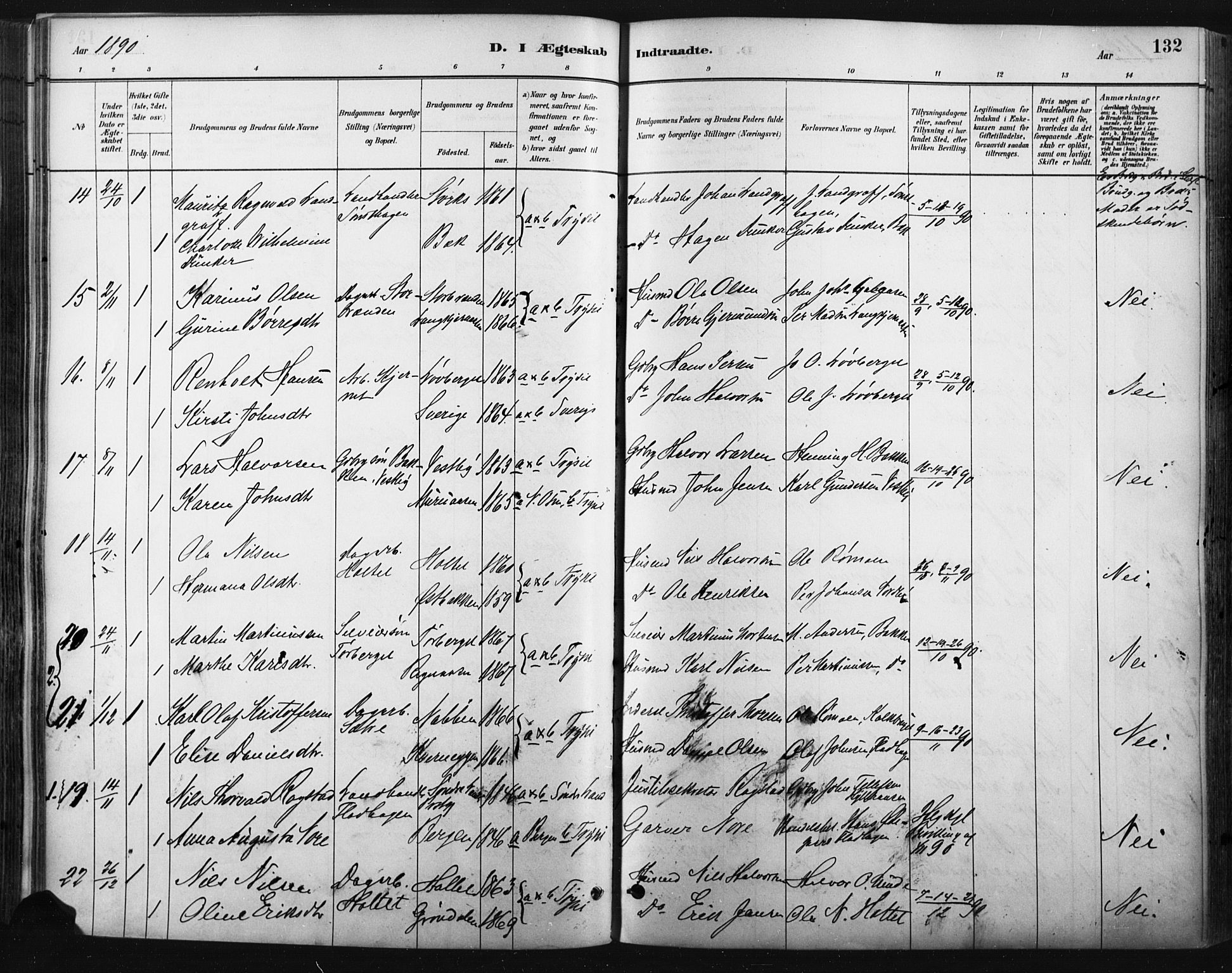 Trysil prestekontor, AV/SAH-PREST-046/H/Ha/Haa/L0009: Parish register (official) no. 9, 1881-1897, p. 132