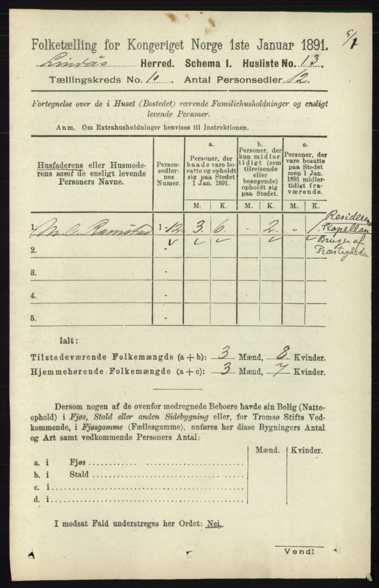 RA, 1891 census for 1263 Lindås, 1891, p. 3387