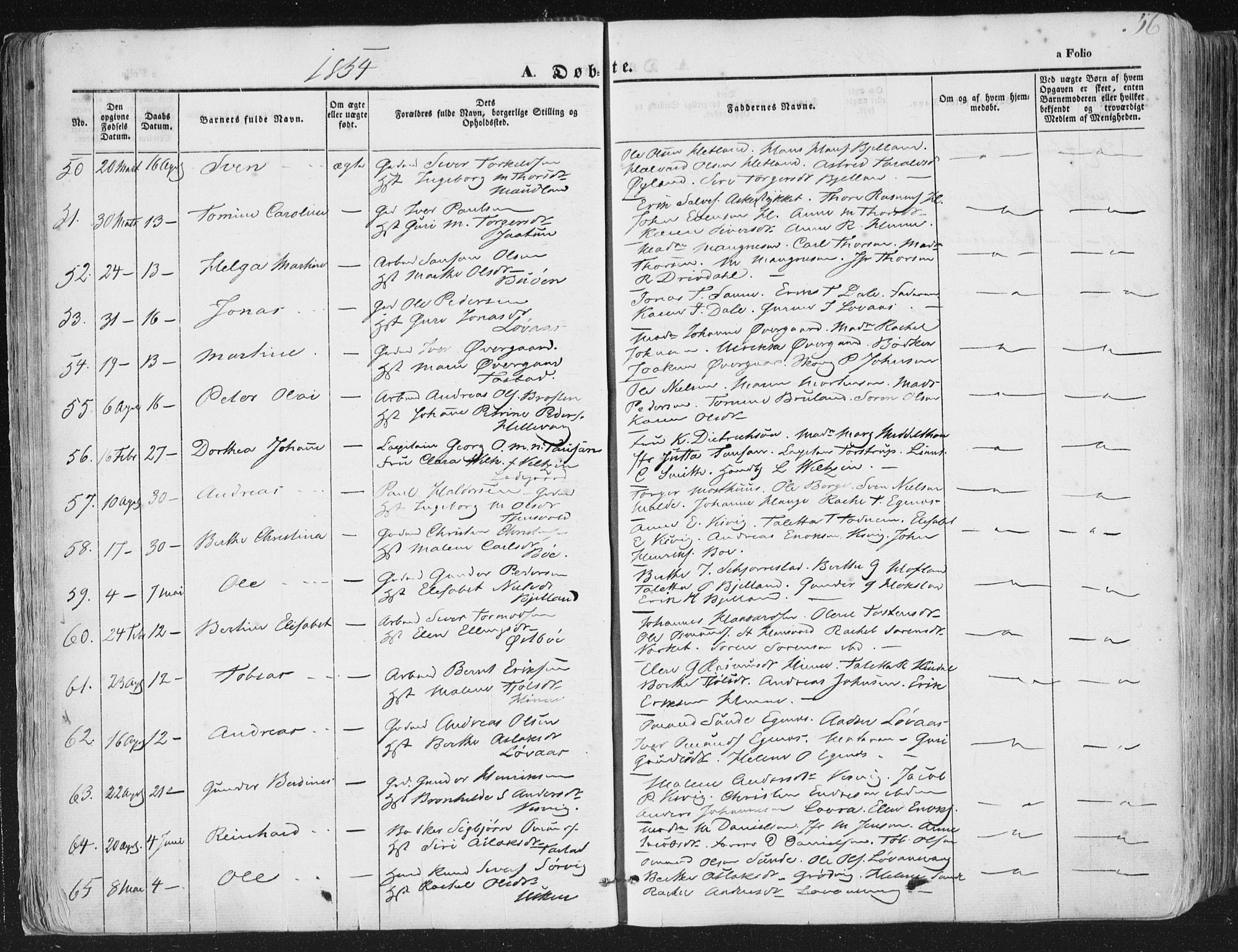 Hetland sokneprestkontor, AV/SAST-A-101826/30/30BA/L0002: Parish register (official) no. A 2, 1849-1869, p. 56