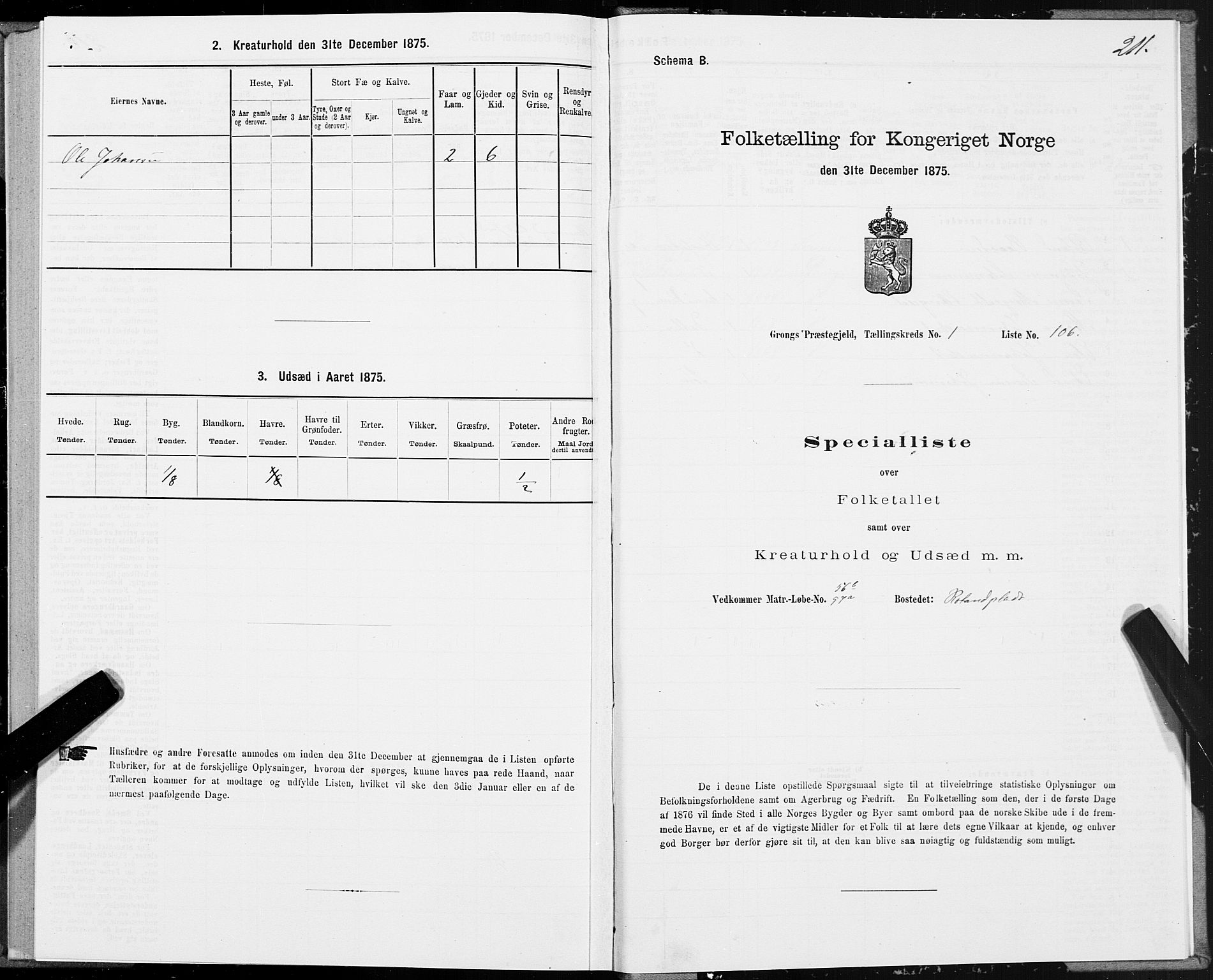 SAT, 1875 census for 1742P Grong, 1875, p. 1211