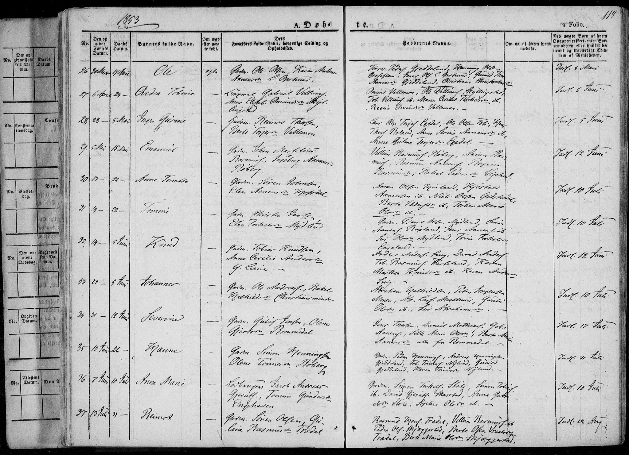 Sør-Audnedal sokneprestkontor, SAK/1111-0039/F/Fa/Fab/L0006: Parish register (official) no. A 6, 1829-1855, p. 114