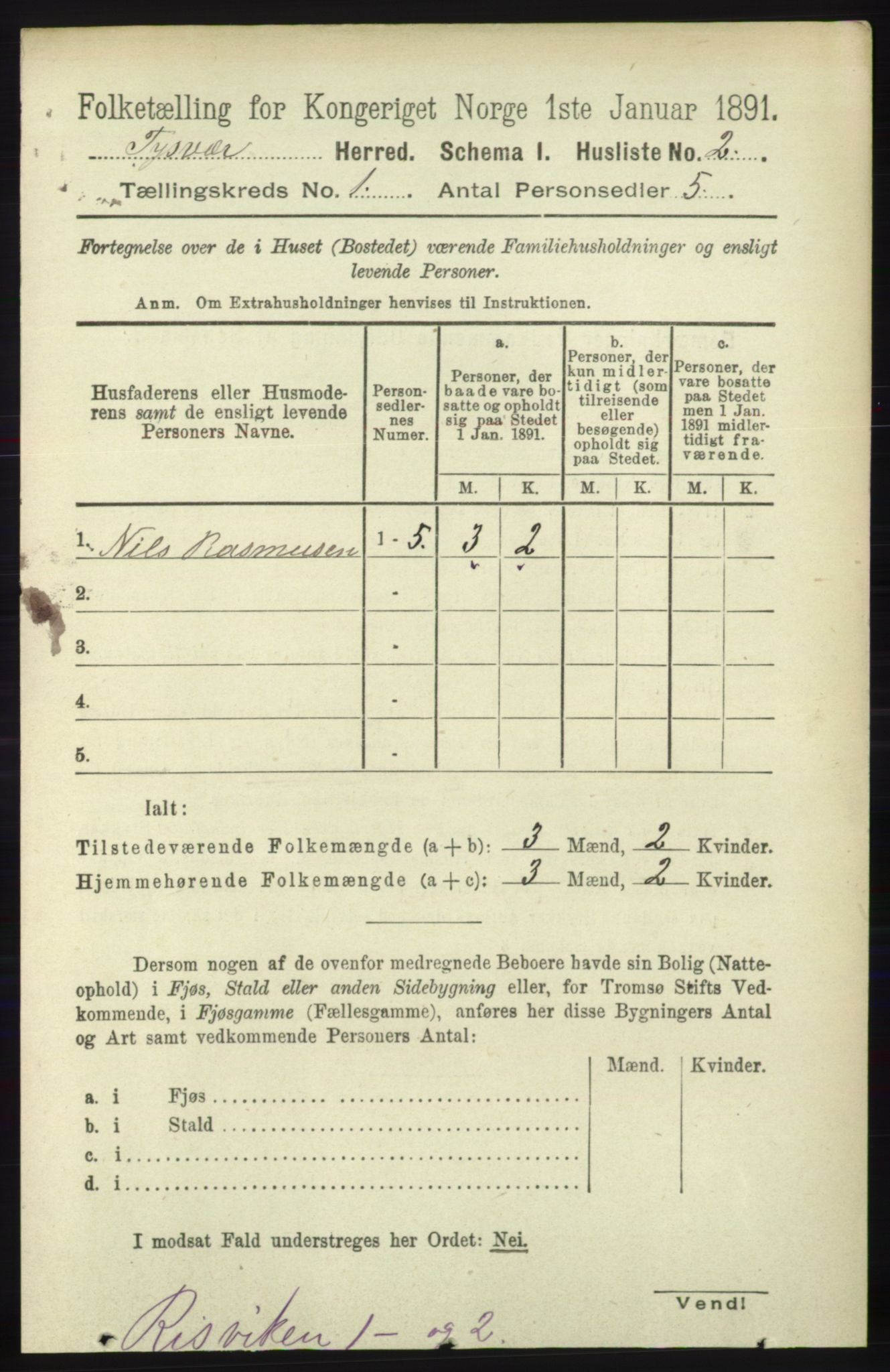 RA, 1891 census for 1146 Tysvær, 1891, p. 20