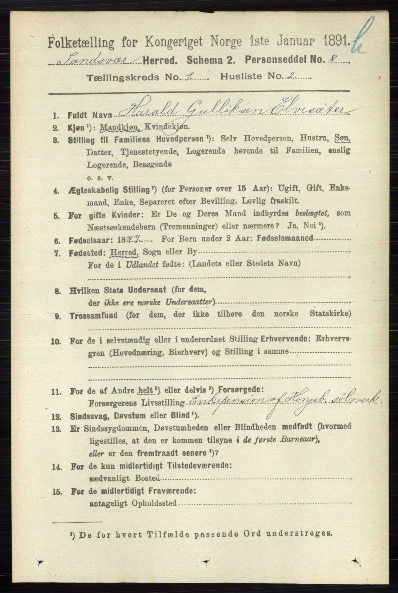 RA, 1891 census for 0629 Sandsvær, 1891, p. 5564