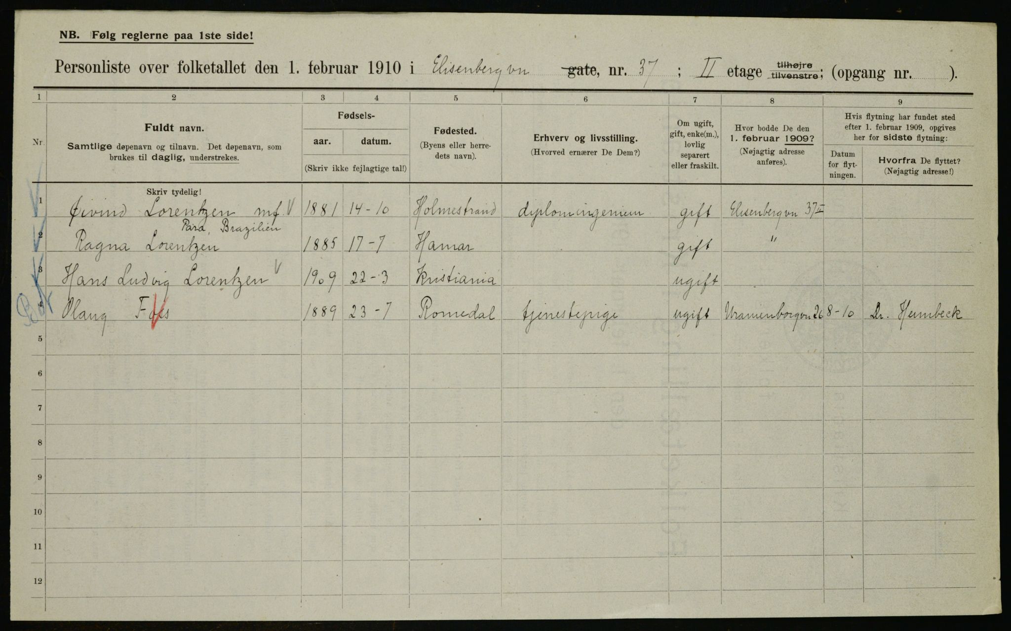 OBA, Municipal Census 1910 for Kristiania, 1910, p. 19081