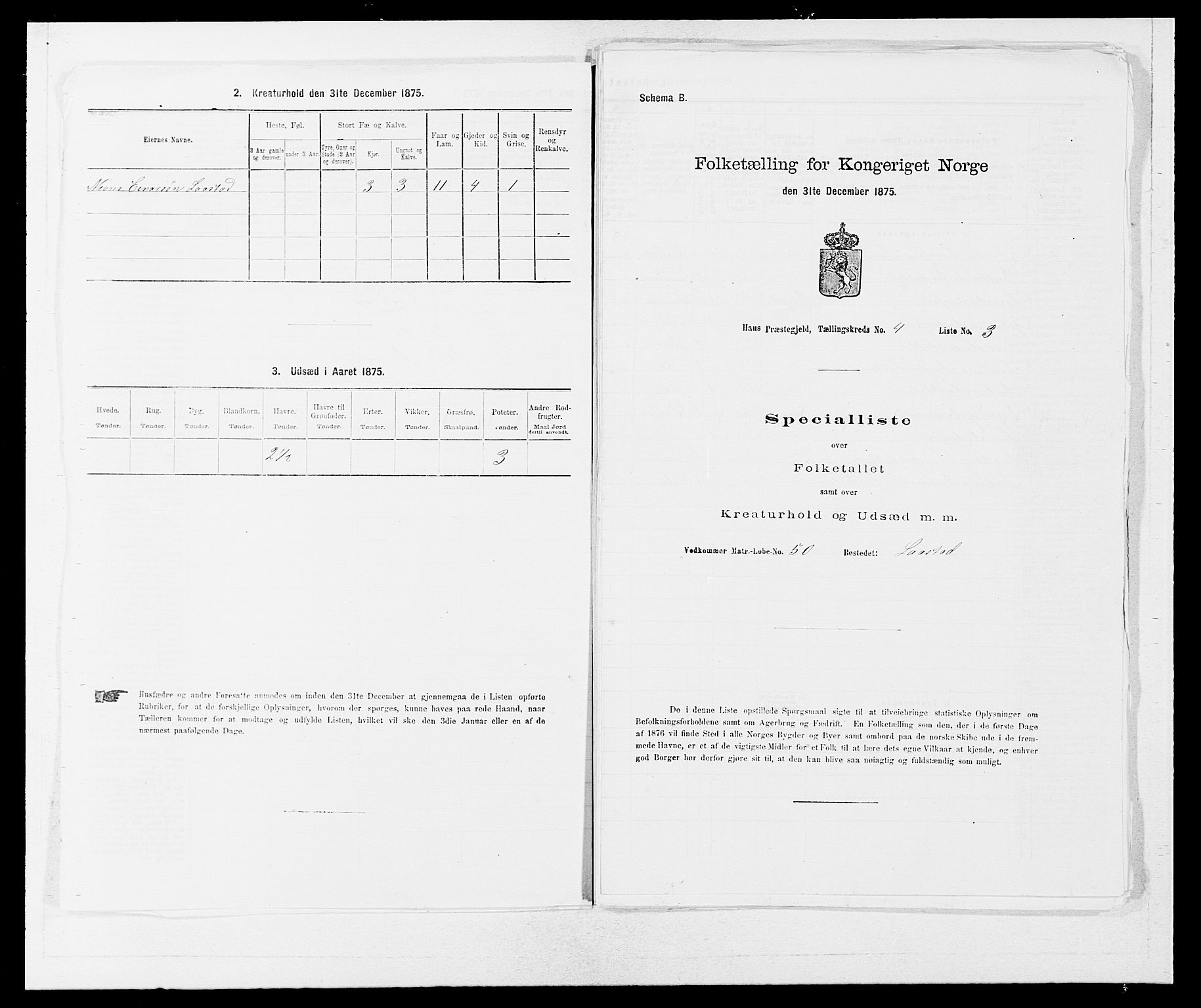 SAB, 1875 census for 1250P Haus, 1875, p. 400