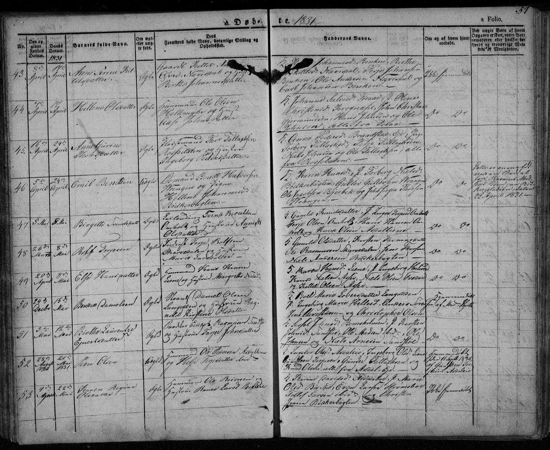 Øyestad sokneprestkontor, AV/SAK-1111-0049/F/Fa/L0013: Parish register (official) no. A 13, 1827-1842, p. 57