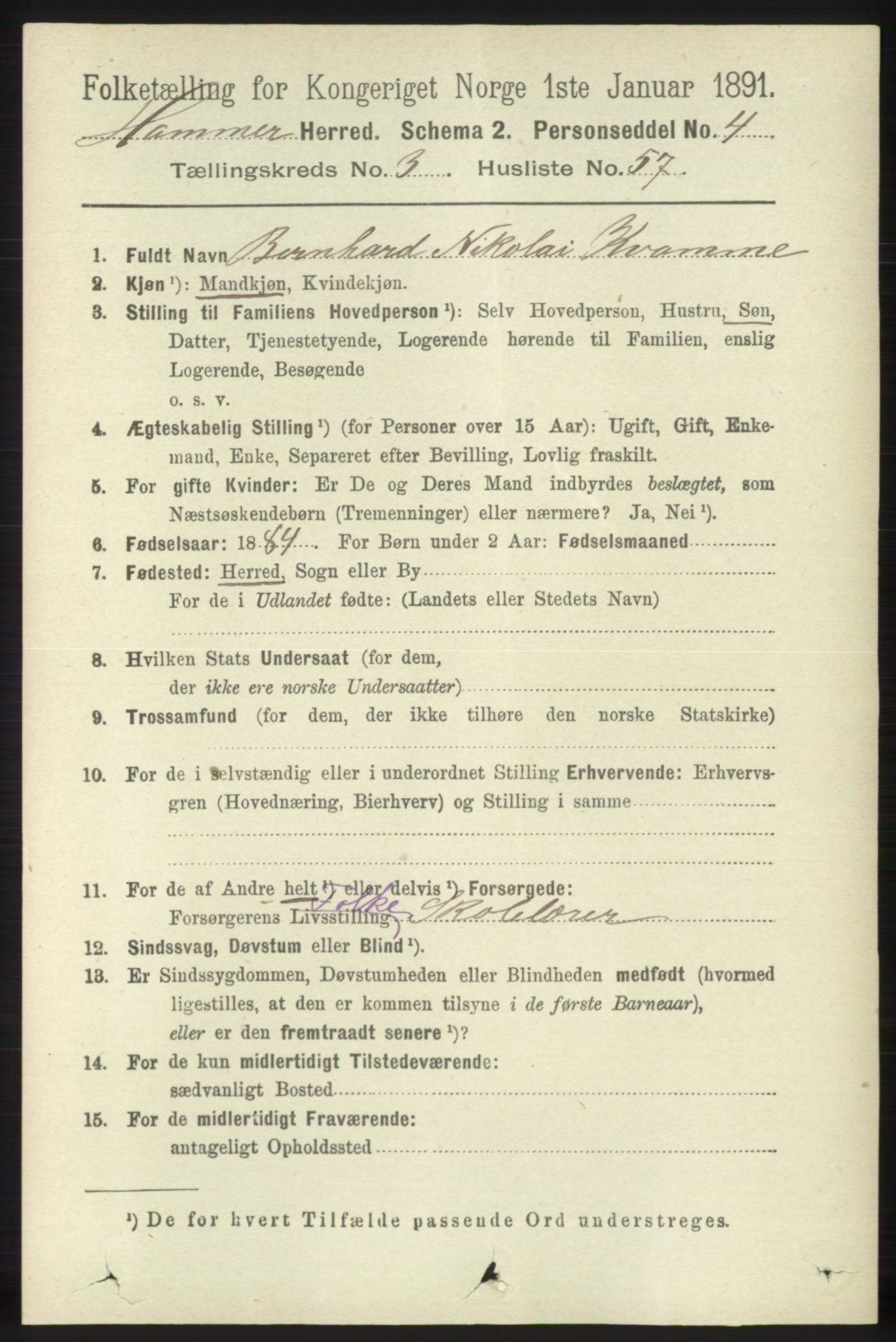 RA, 1891 census for 1254 Hamre, 1891, p. 887