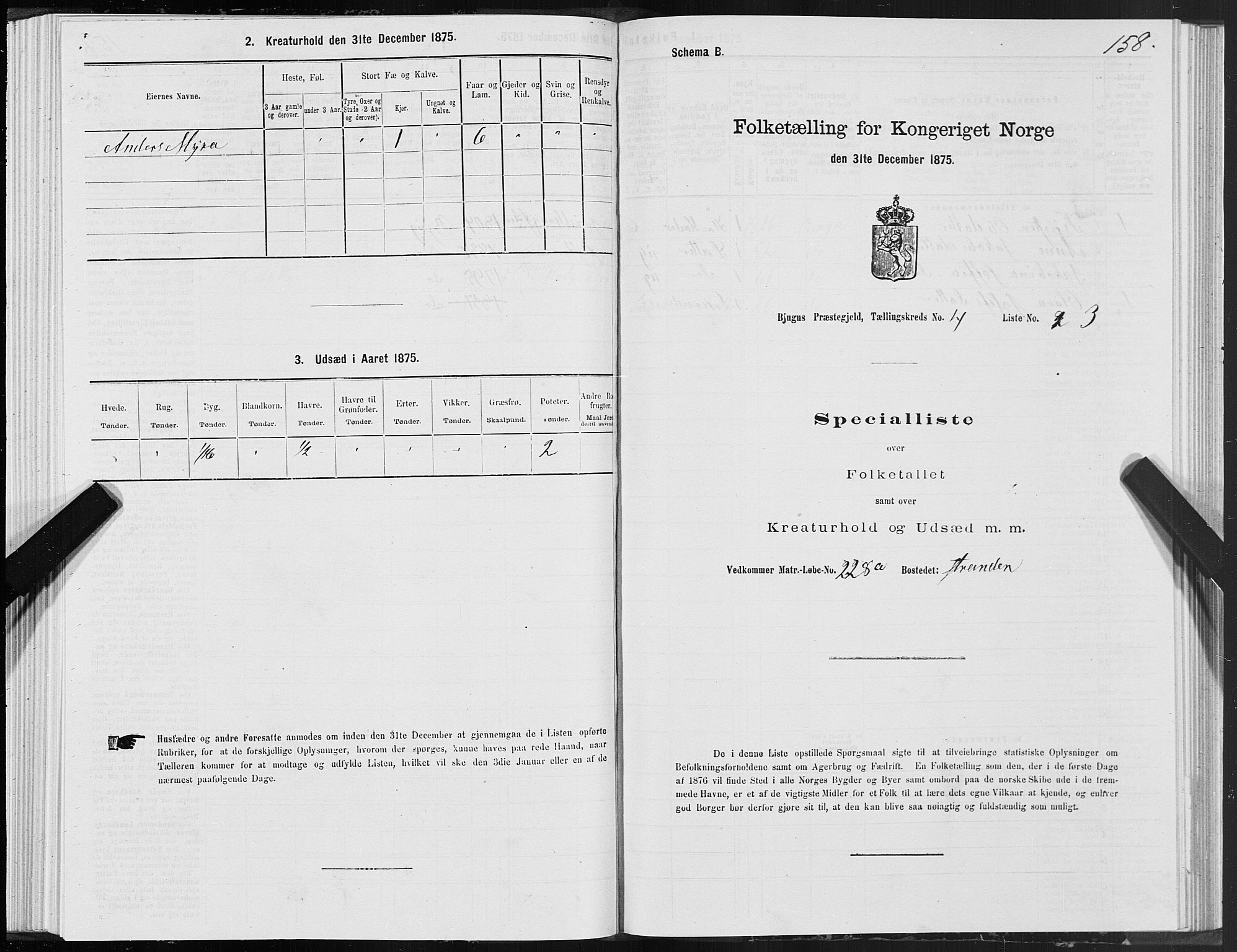 SAT, 1875 census for 1627P Bjugn, 1875, p. 2158