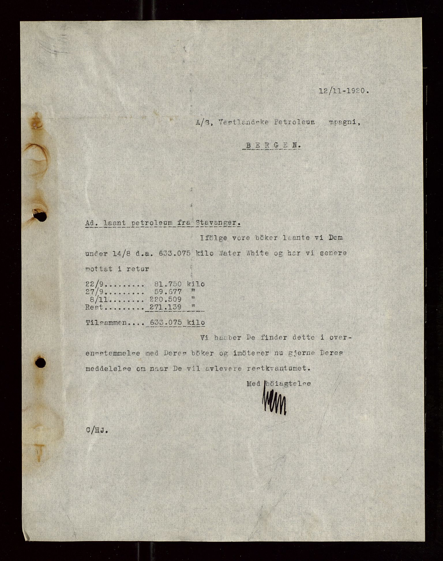 Pa 1521 - A/S Norske Shell, AV/SAST-A-101915/E/Ea/Eaa/L0008: Sjefskorrespondanse, 1920, p. 159