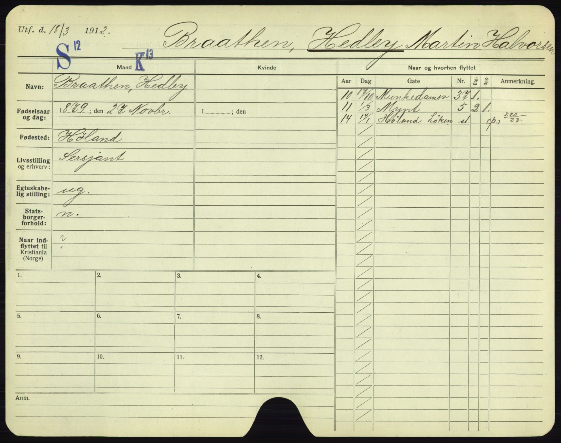 Oslo folkeregister, Registerkort, AV/SAO-A-11715/F/Fa/Fac/L0002: Menn, 1906-1914, p. 176a