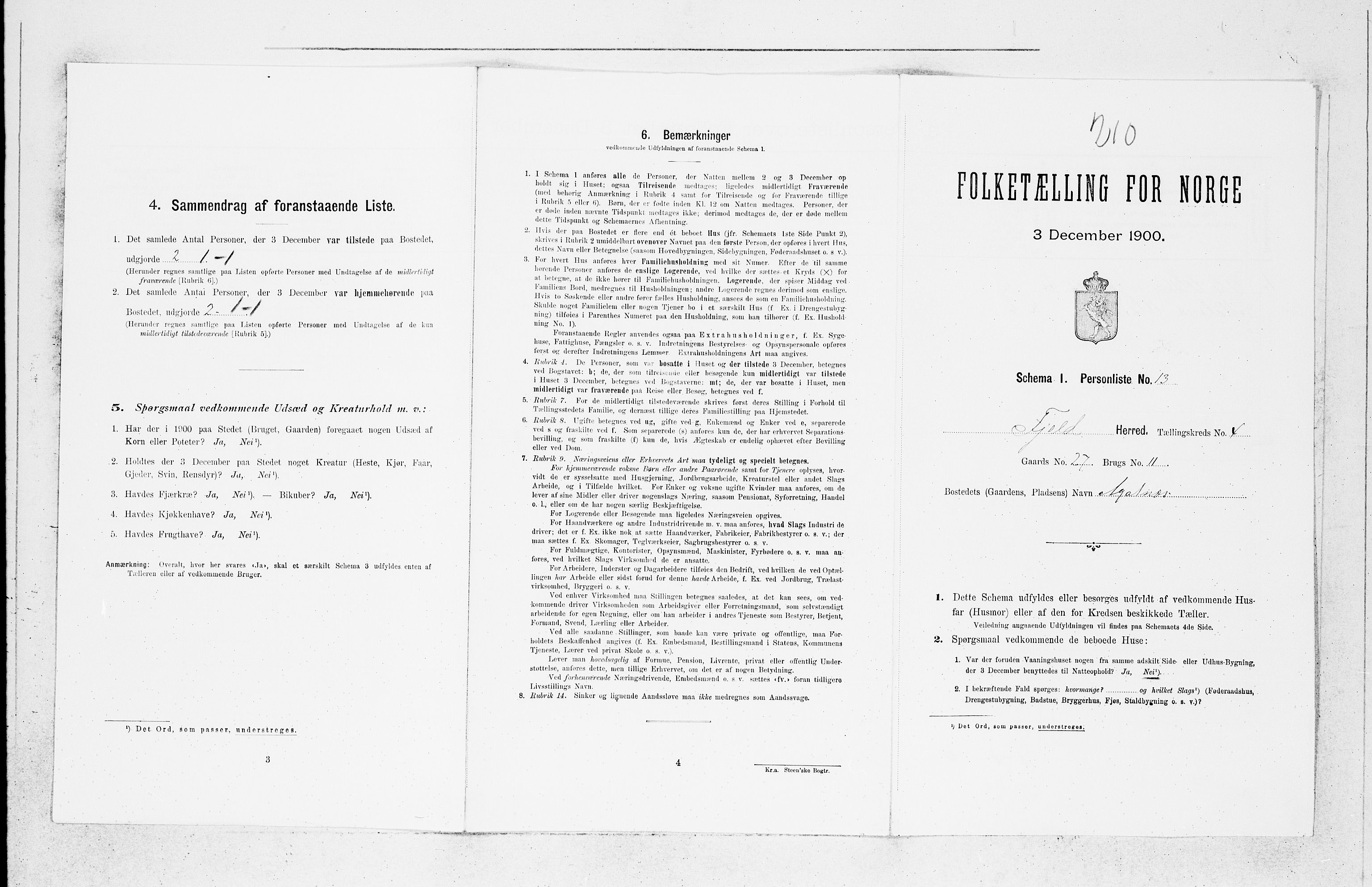 SAB, 1900 census for Fjell, 1900, p. 464